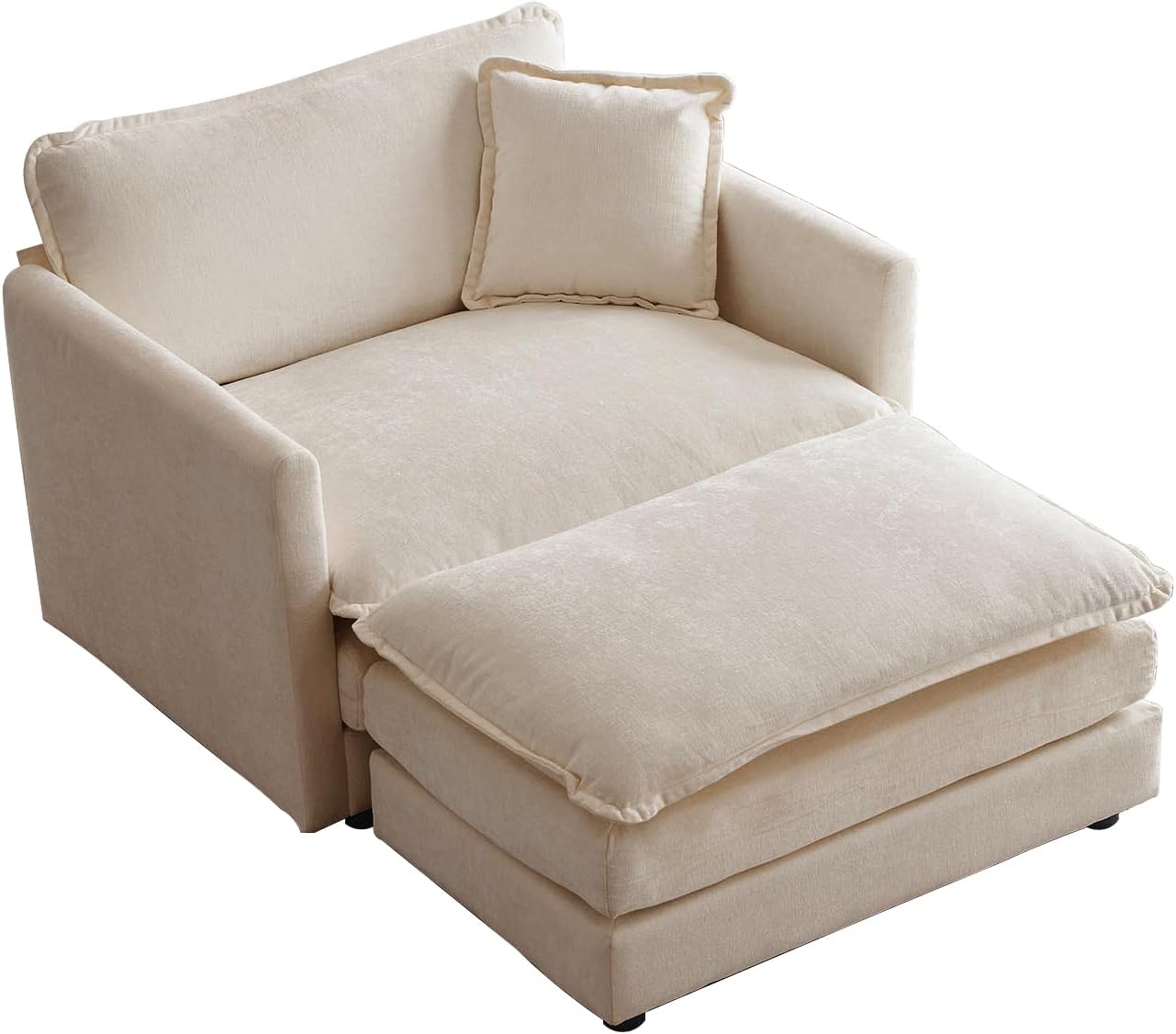 Eafurn Comfy Chenille Upholstered Accent Chair with Movable Ottoman,Oversized Single Sofa Couch Deep Seat Lounge Armchair for Living Room Bedroom Office Apartment, Coffee 57.4 · v2