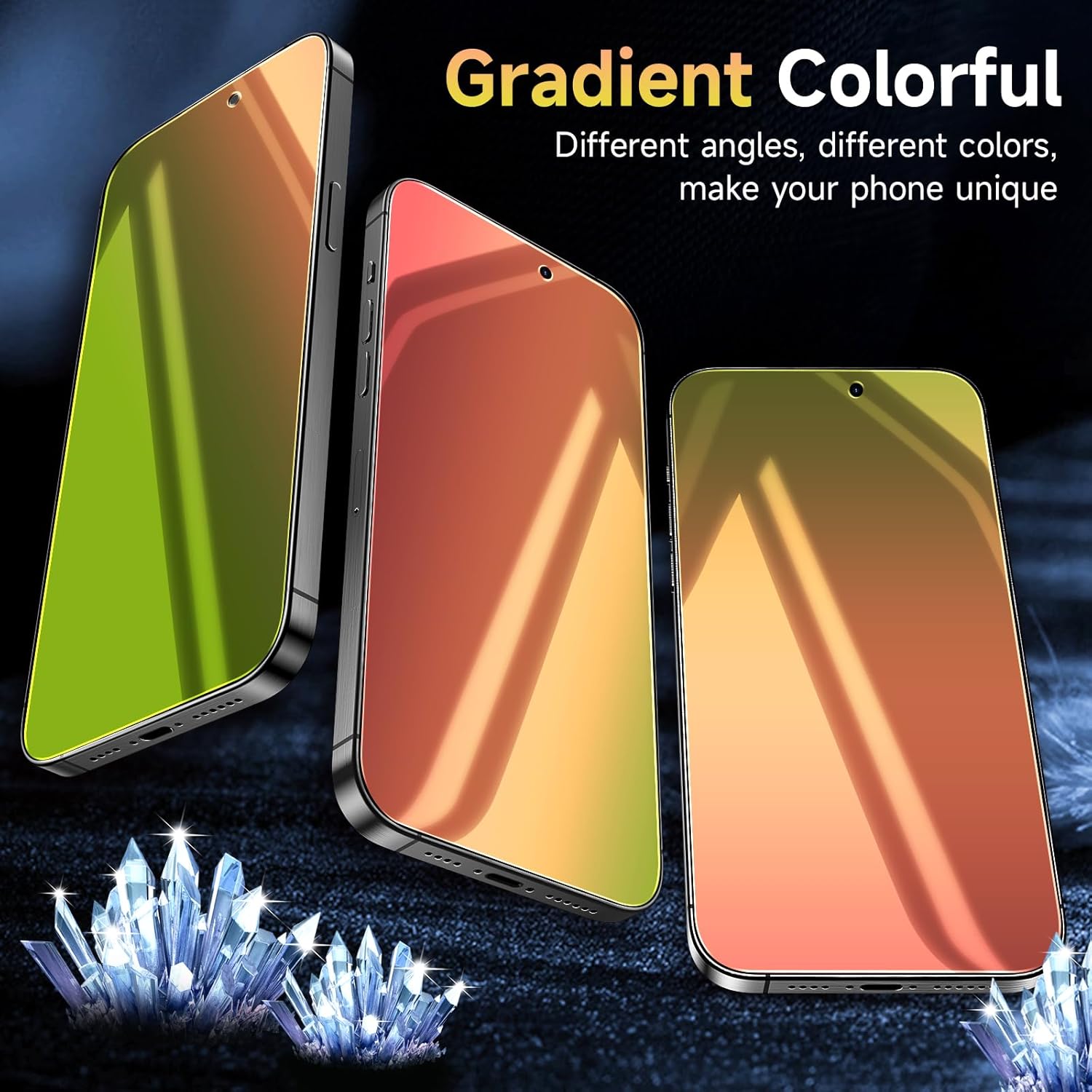 (2 عبوة) واقي شاشة الخصوصية متوافق مع iPhone 16 Pro Max من الزجاج المقوى - متدرج من الأحمر إلى الأخضر / مقاوم للكسر / مضاد للخدش / لمسة نهائية عاكسة / مانع للضوء الأزرق / حساس للمس / خالٍ من الفقاعات