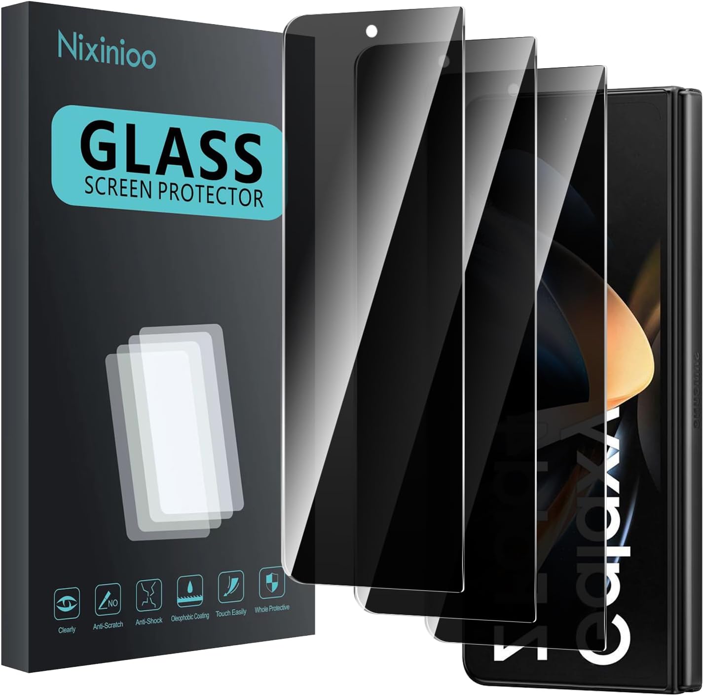 3 Pack Privacy Screen Protector for Samsung Galaxy Z Fold 4, Anti Spy Tempered Glass 9H Hardness, Black Protector Anti Spy, Bubble Free, Anti-Scratch