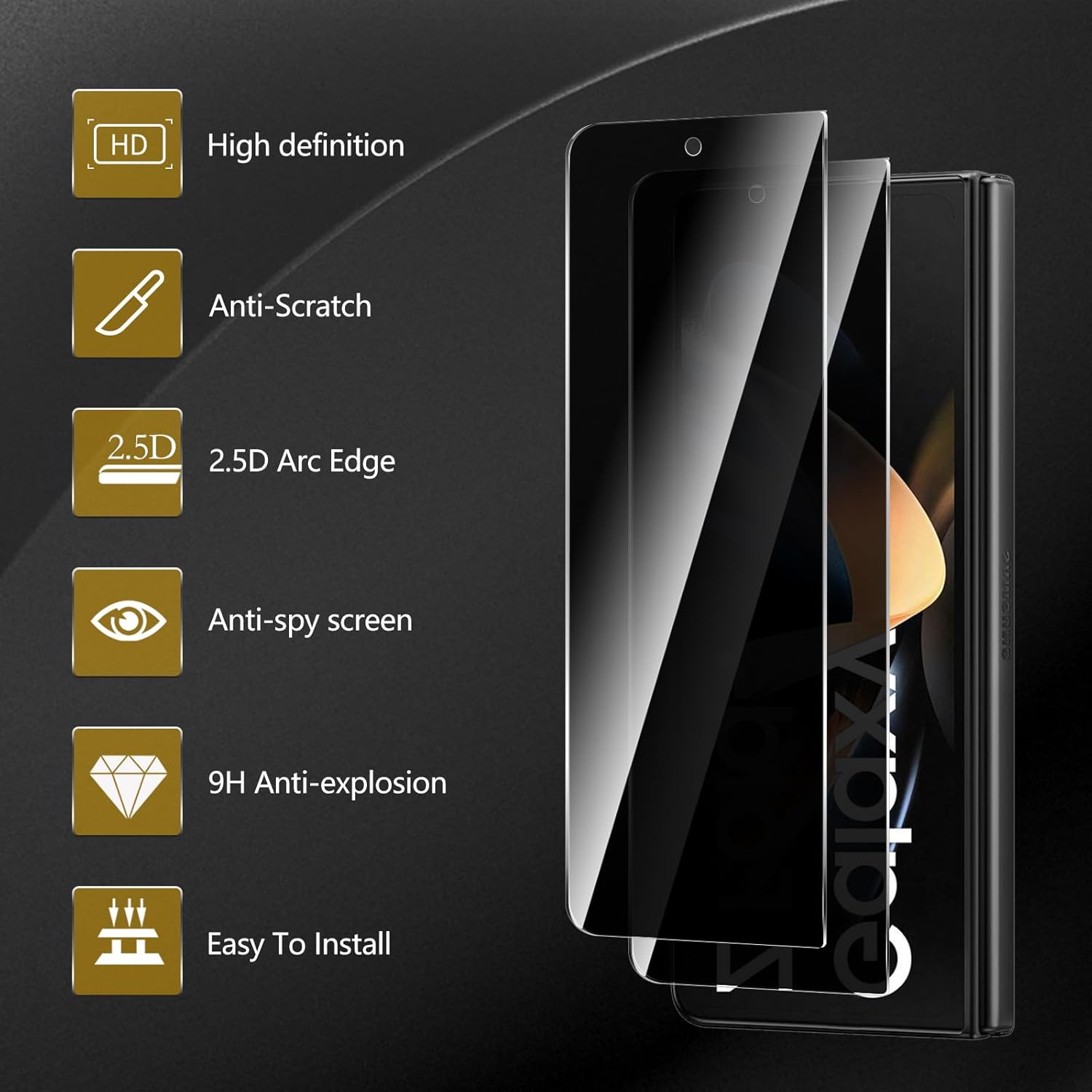 3 Pack Privacy Screen Protector for Samsung Galaxy Z Fold 4, Anti Spy Tempered Glass 9H Hardness, Black Protector Anti Spy, Bubble Free, Anti-Scratch