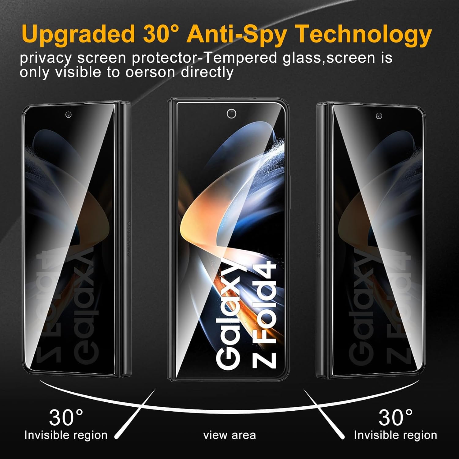 3 Pack Privacy Screen Protector for Samsung Galaxy Z Fold 4, Anti Spy Tempered Glass 9H Hardness, Black Protector Anti Spy, Bubble Free, Anti-Scratch