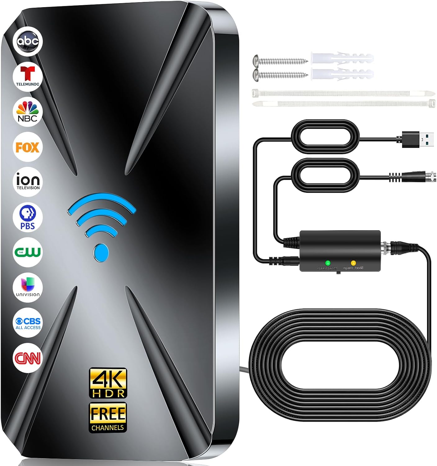 2024 Upgraded TV Antenna Indoor, 1000  Miles Range Digital TV Antenna for Smart TV - Outdoor Indoor Signal Amplifier for Local Channels Support 8K 4K HDTV 1080p Fire Stick All TVs -38FT Coax Cable · v2