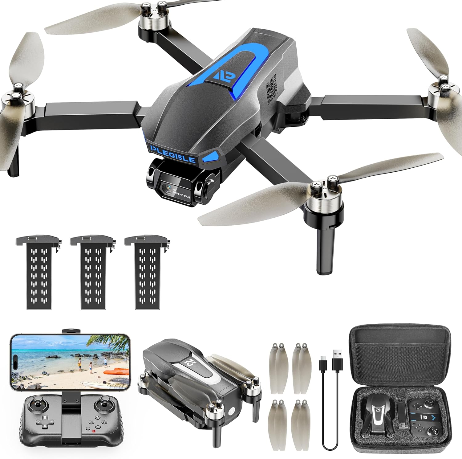 Drones avec caméra 4K pour adultes, drone à moteur sans balais pour enfants débutants, quadricoptère téléguidé pliable FPV avec 3 batteries, 45 minutes de vol, alerte de perte hors de portée, jouets et cadeaux pour hommes et garçons
