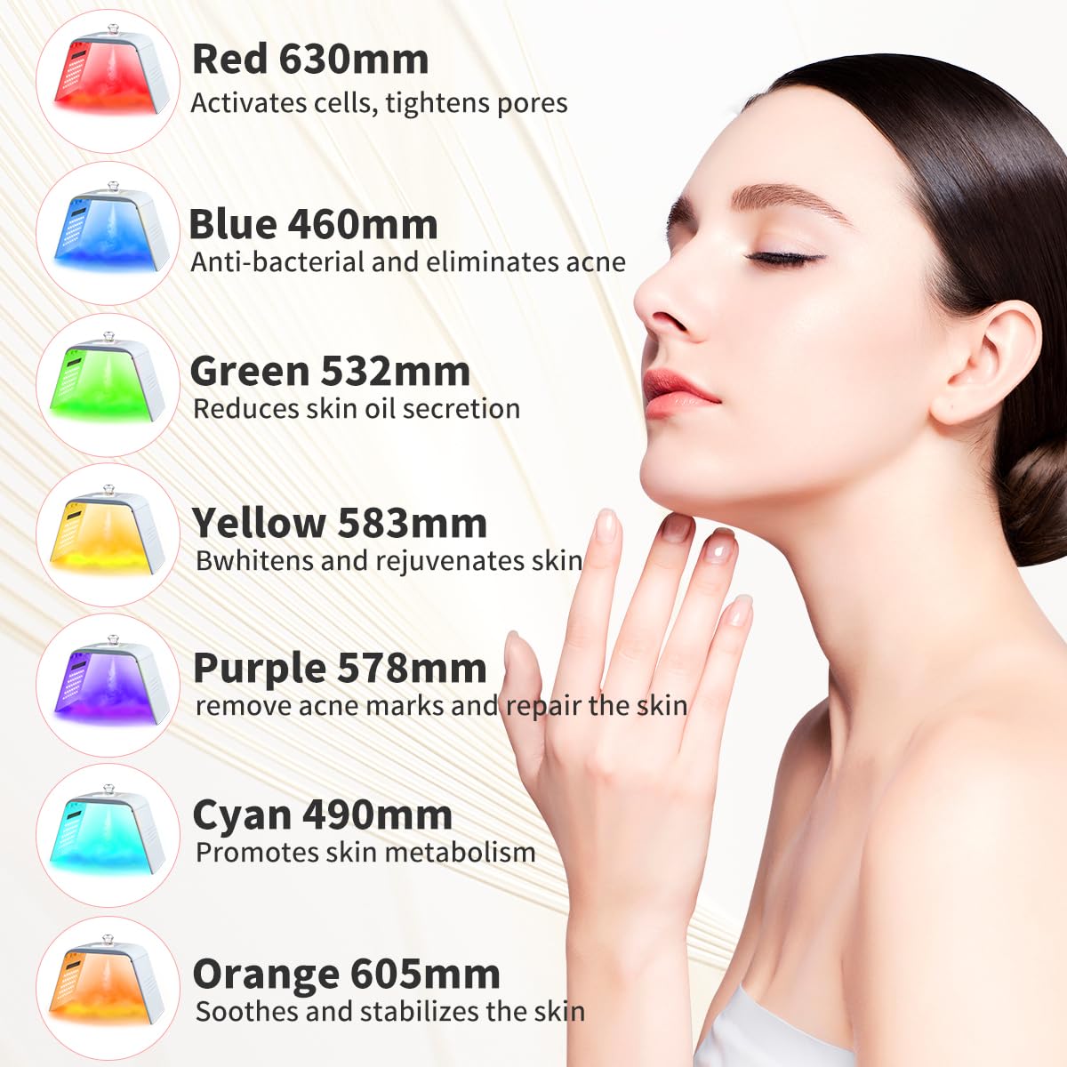 Red Therapy Light 7 Color Light Face Mask with Spray Function Machine for Facial Skin Care