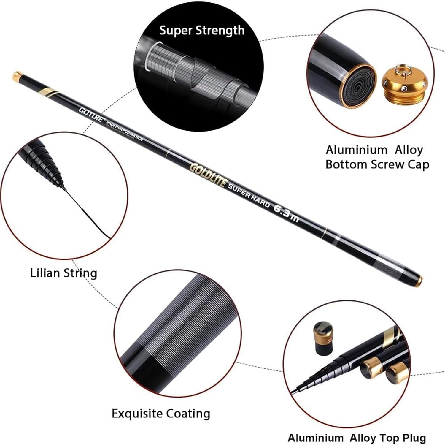Goture Tenkara Angelruten-Set, tragbare, zusammenklappbare Bass-Crappie-Welsrute, 30-t-Karbonfaser-Forellenrute an der Küste, Seeker-Serie, Angelrute 12 14,4 18 20,3 22,7 Fuß mit Spitzensatz