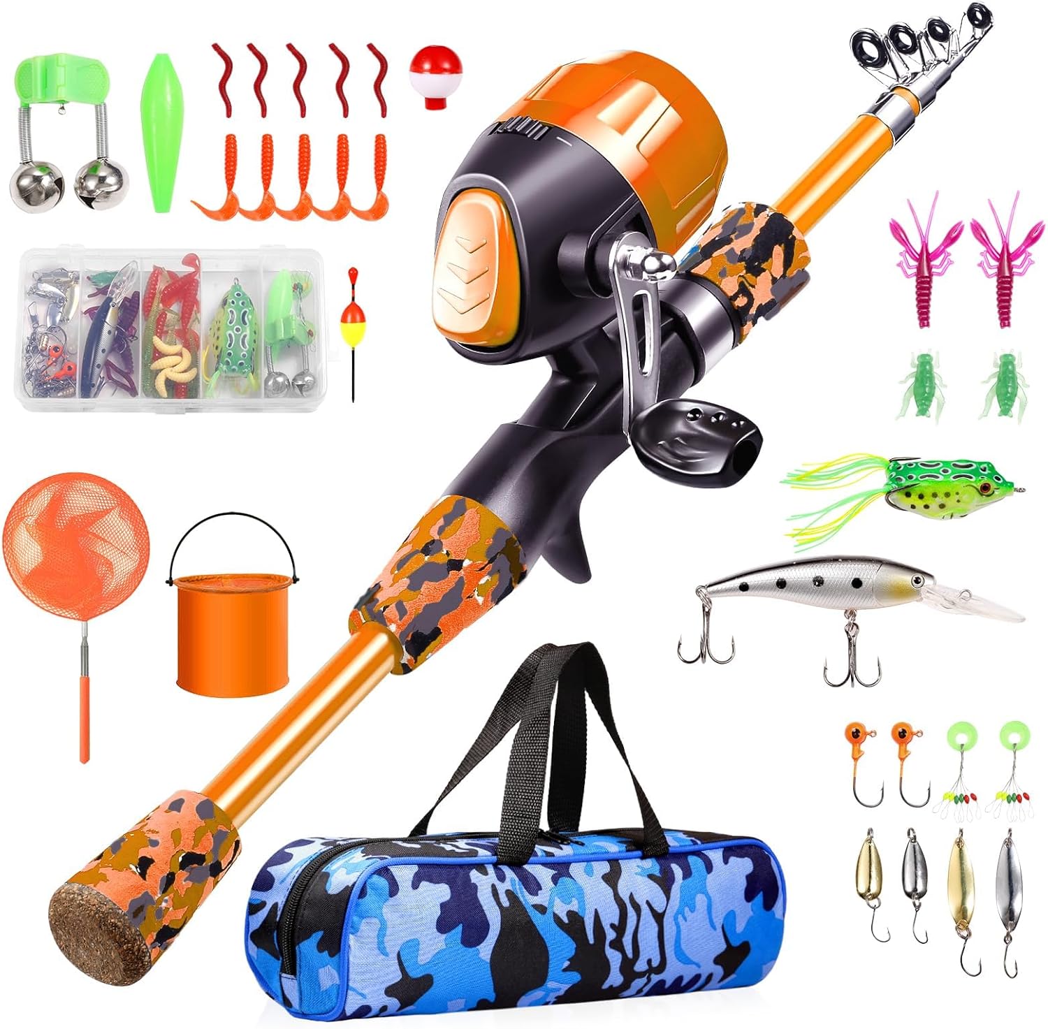 Kids Fishing Pole - Telescopic Fishing Rod and Reel Combo Kit - Fishing Gear, Fishing Lures, Carry On Bag, 70 Set Fully Fishing Equipment - for Boys, Girls, Youth · v3