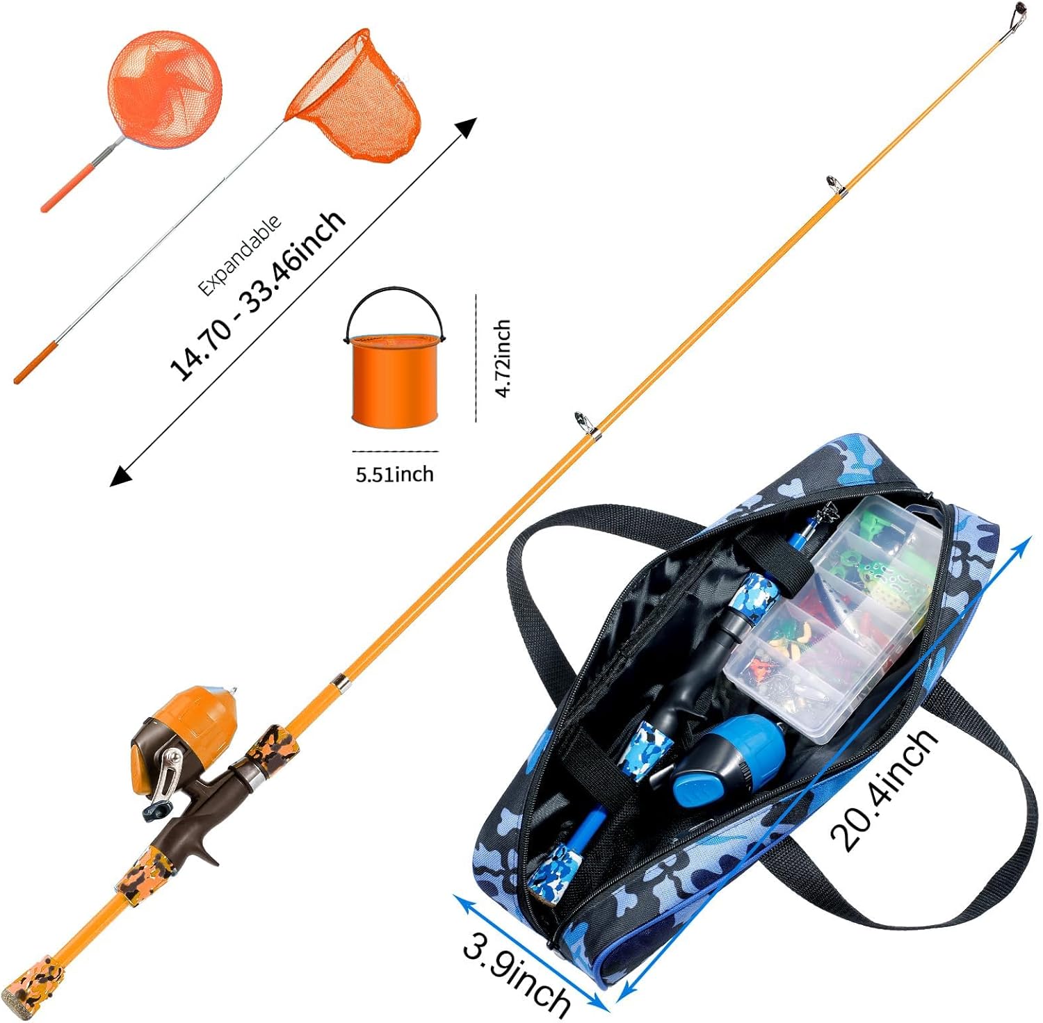 Kids Fishing Pole - Telescopic Fishing Rod and Reel Combo Kit - Fishing Gear, Fishing Lures, Carry On Bag, 70 Set Fully Fishing Equipment - for Boys, Girls, Youth · v3