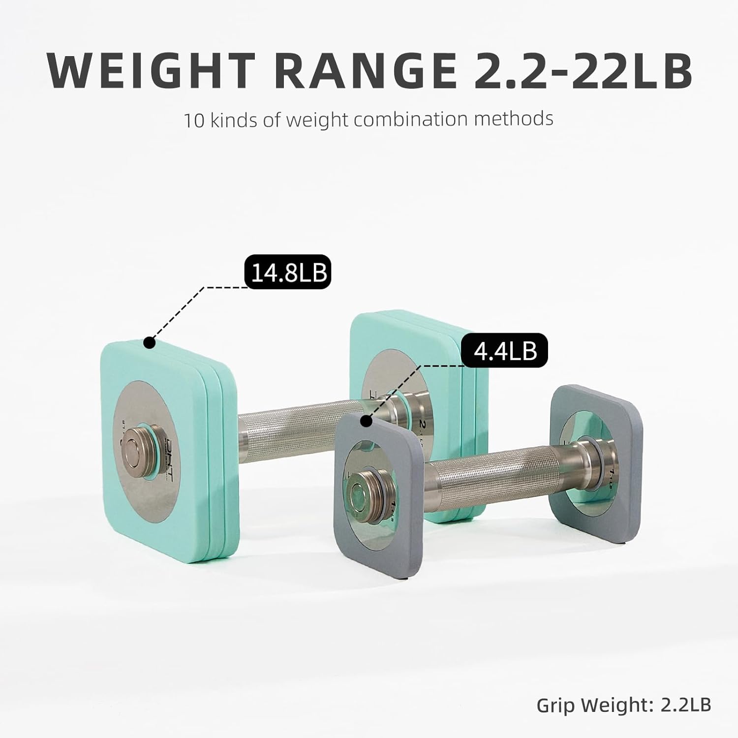 DHT Adjustable Dumbbells, Dumbbell Sets with Rack, Free Weights Dumbbells Set, All-Purpose Fitness, Anti-Rolling, Weights Set for Gym, Home, Office, 2.2-22 lbs, 1 Set · v6