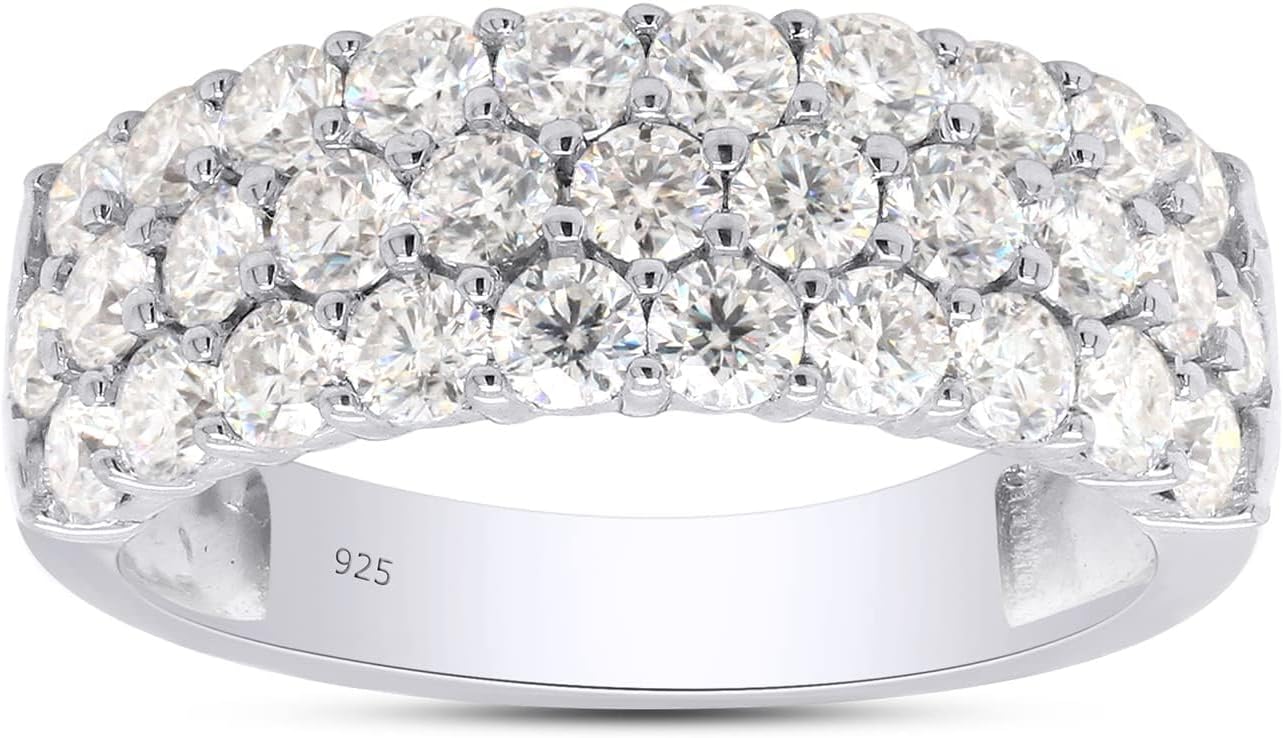 SAVEARTH DIAMONDS 1 1/2 Ctw Lab Created Moissanite  Lab Grown Diamond 3-Row Half Eternity Anniversary Band Ring For Women In 14K Gold Plated Sterling Silver (1.50 Cttw), Gift For Her · v2