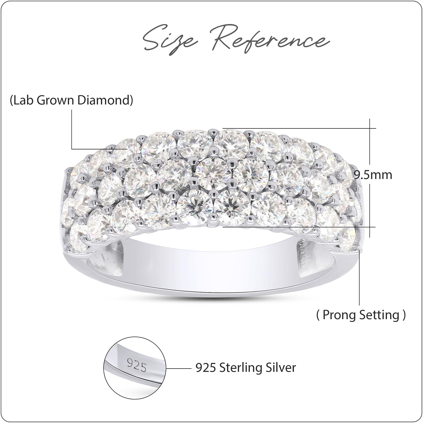 SAVEARTH DIAMONDS 1 1/2 Ctw Lab Created Moissanite  Lab Grown Diamond 3-Row Half Eternity Anniversary Band Ring For Women In 14K Gold Plated Sterling Silver (1.50 Cttw), Gift For Her · v2