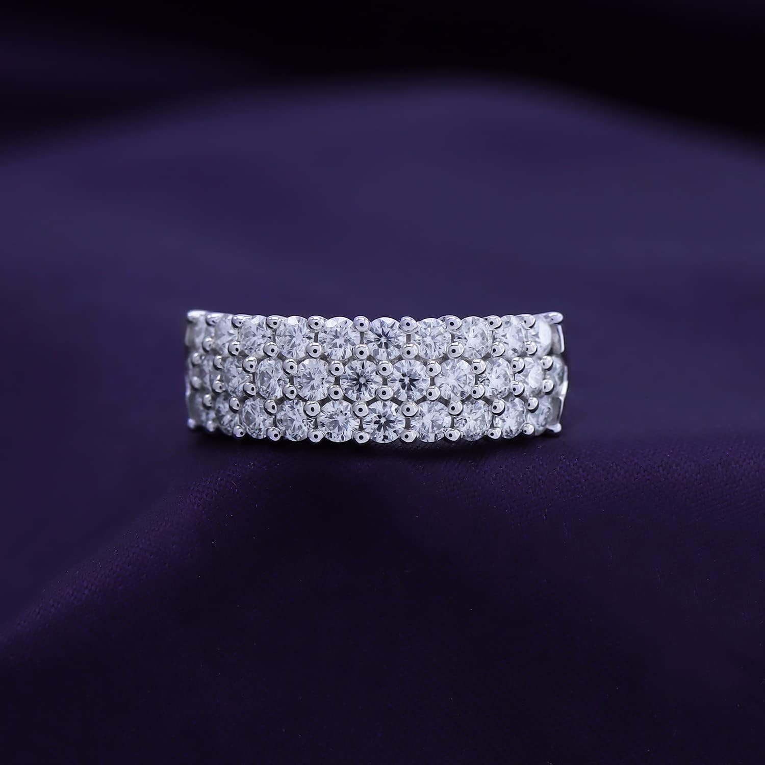 SAVEARTH DIAMONDS 1 1/2 Ctw Lab Created Moissanite  Lab Grown Diamond 3-Row Half Eternity Anniversary Band Ring For Women In 14K Gold Plated Sterling Silver (1.50 Cttw), Gift For Her · v2