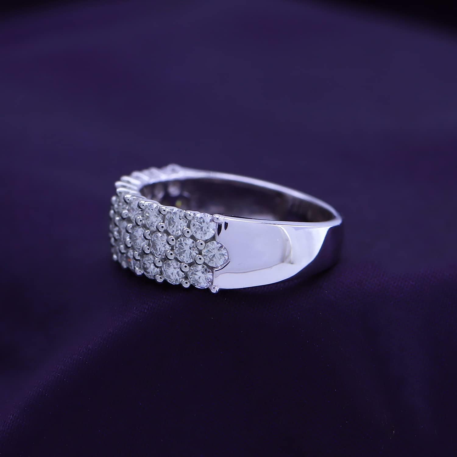 SAVEARTH DIAMONDS 1 1/2 Ctw Lab Created Moissanite  Lab Grown Diamond 3-Row Half Eternity Anniversary Band Ring For Women In 14K Gold Plated Sterling Silver (1.50 Cttw), Gift For Her · v2