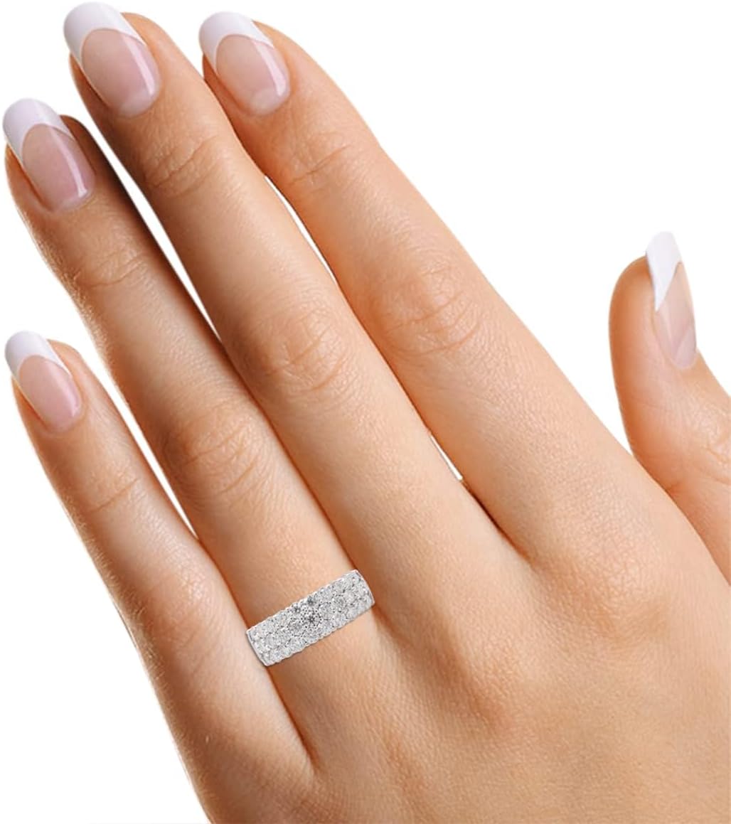 SAVEARTH DIAMONDS 1 1/2 Ctw Lab Created Moissanite  Lab Grown Diamond 3-Row Half Eternity Anniversary Band Ring For Women In 14K Gold Plated Sterling Silver (1.50 Cttw), Gift For Her · v2