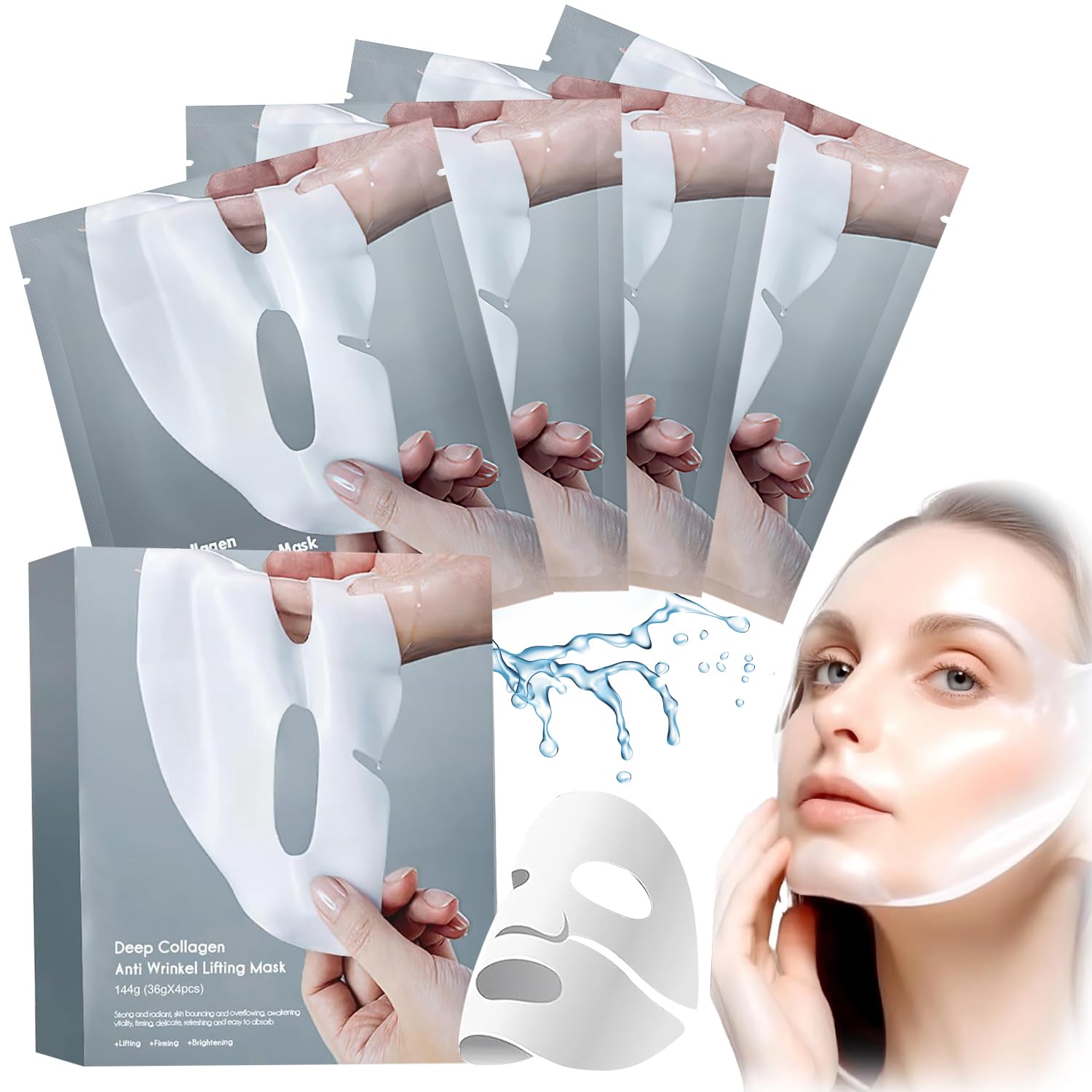 Deep Collagen Overnight Mask,Collagen Face Mask,Bio-Collagen Real Deep Mask,Korean Collagen Films Facial Hydrogel Mask,Deep Collagen Anti Wrinkle Firming Lifting Mask for Face(4pcs/1 Box) · v3