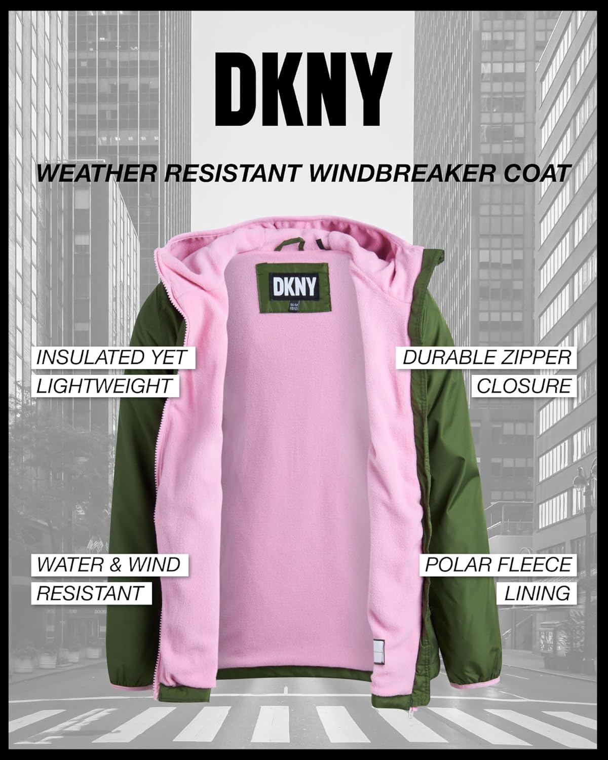 DKNY Girls Jacket - Lightweight Polar Fleece Lined Anorak Jacket - Weather Resistant Coat for Girls (4-16)