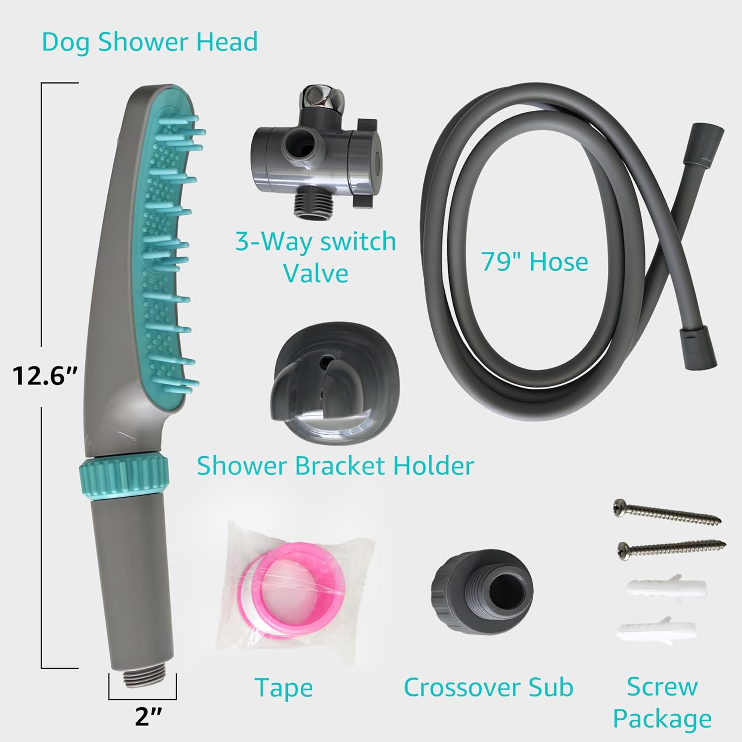 Dog Shower Head, 4 Modes Dog Washing Shower Attachment, Dog Shower Sprayer with 79 Hose  Rubber Soft Brush Pet Bathing amp; Grooming Supplies for Pets (Light Grey)