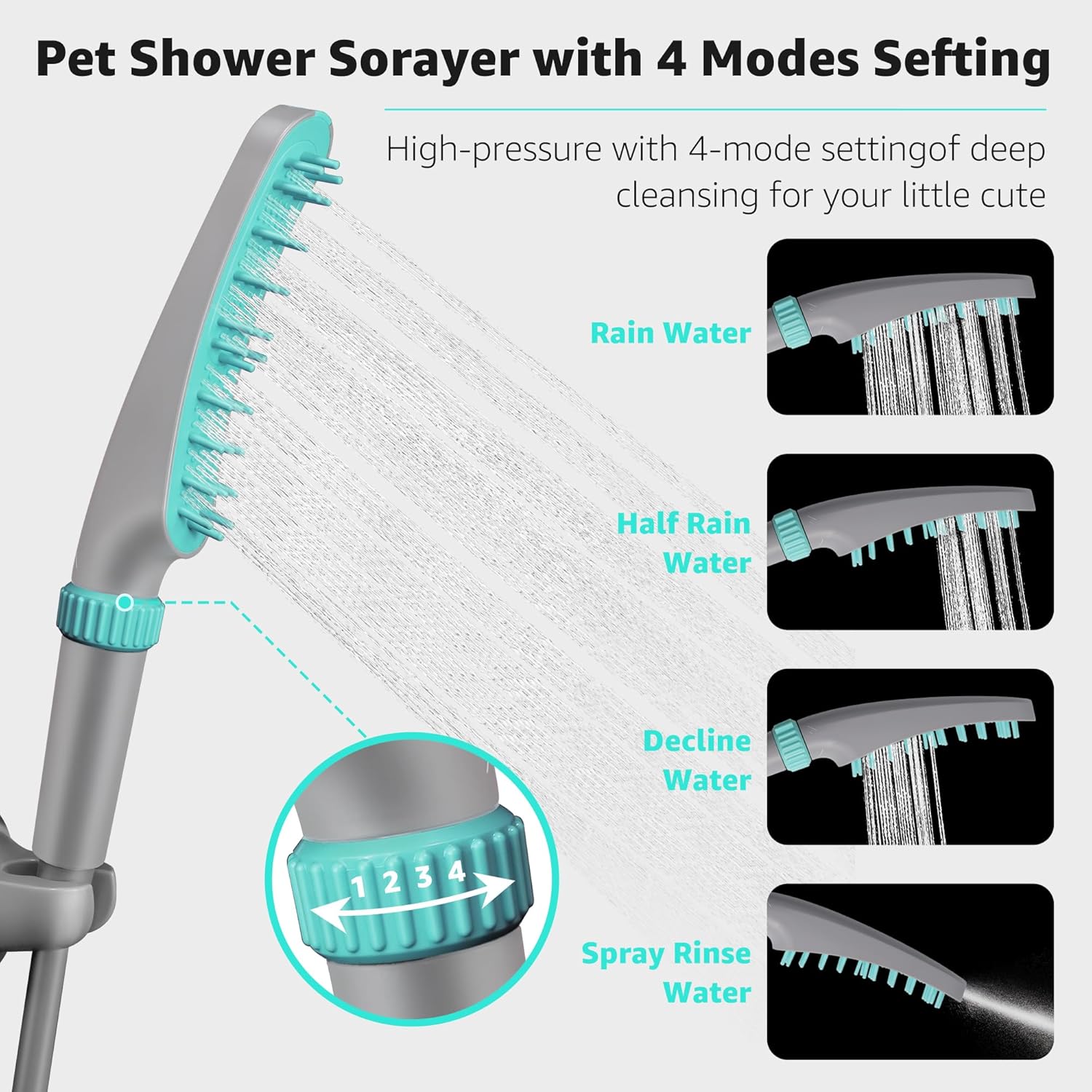 Dog Shower Head, 4 Modes Dog Washing Shower Attachment, Dog Shower Sprayer with 79 Hose  Rubber Soft Brush Pet Bathing amp; Grooming Supplies for Pets (Light Grey)