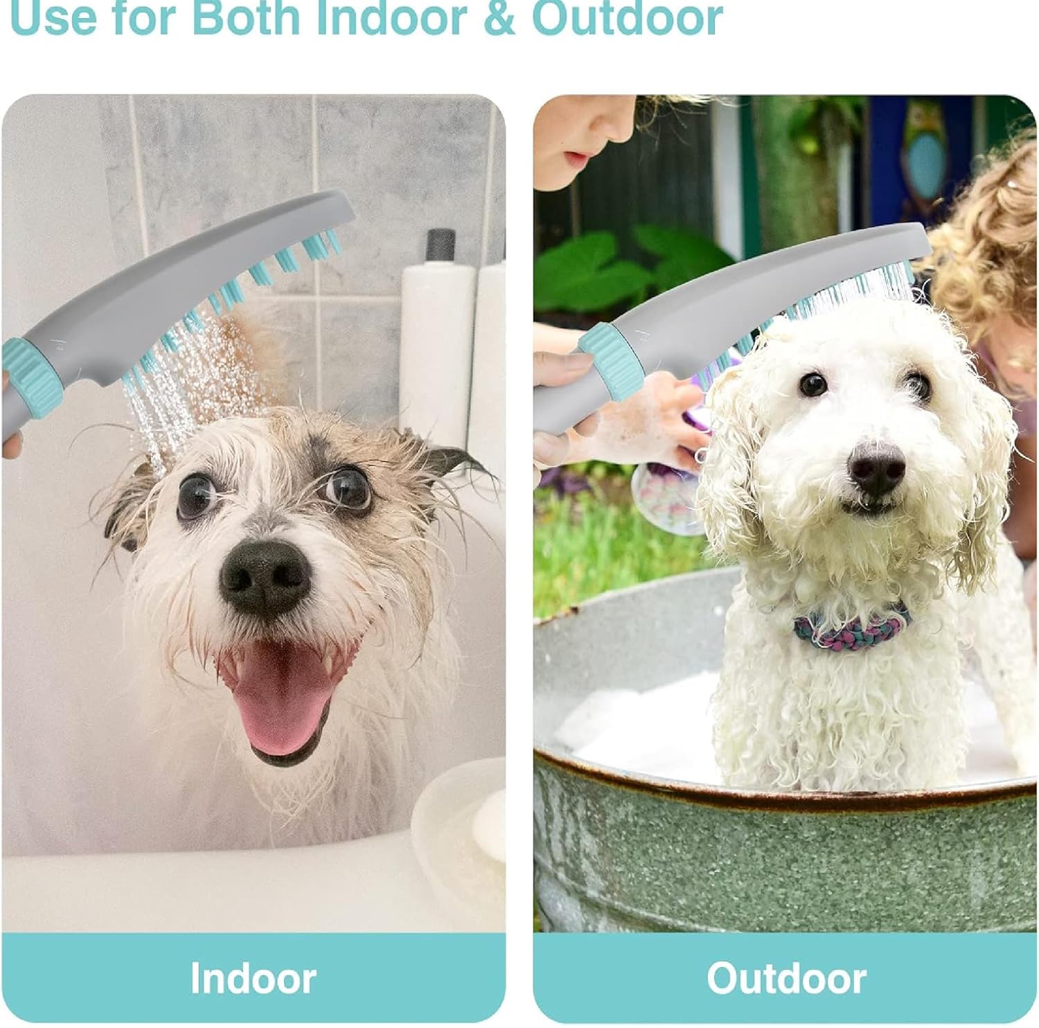 Dog Shower Head, 4 Modes Dog Washing Shower Attachment, Dog Shower Sprayer with 79 Hose  Rubber Soft Brush Pet Bathing amp; Grooming Supplies for Pets (Light Grey)