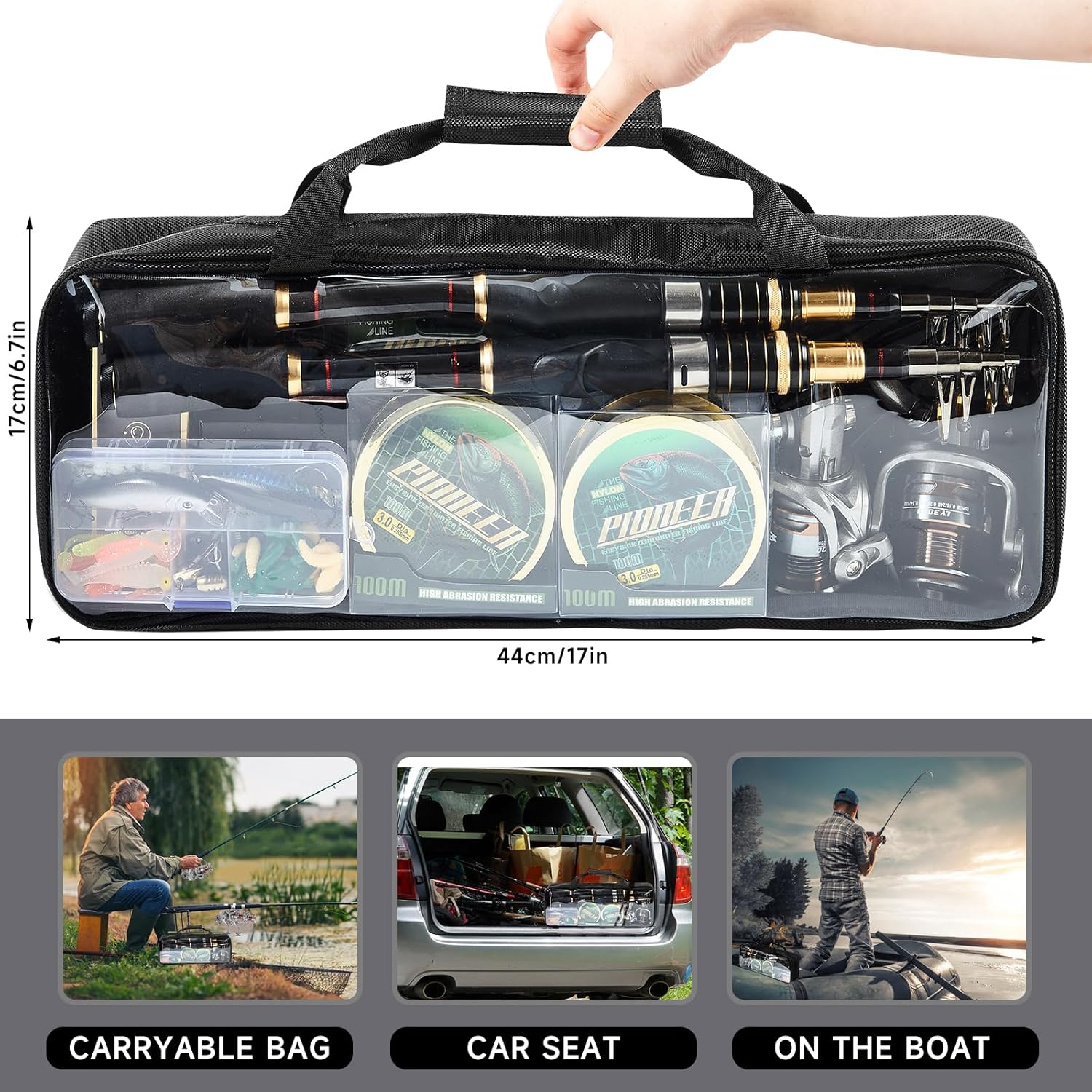Fishing Rod and Reel Combo 2PCS Collapsible Fishing Kits, Carbon Fiber Fishing Pole Spinning Reel Lures Set with Carrier Bag, Fishing Gear for Adults Travel Saltwater Freshwater · v6