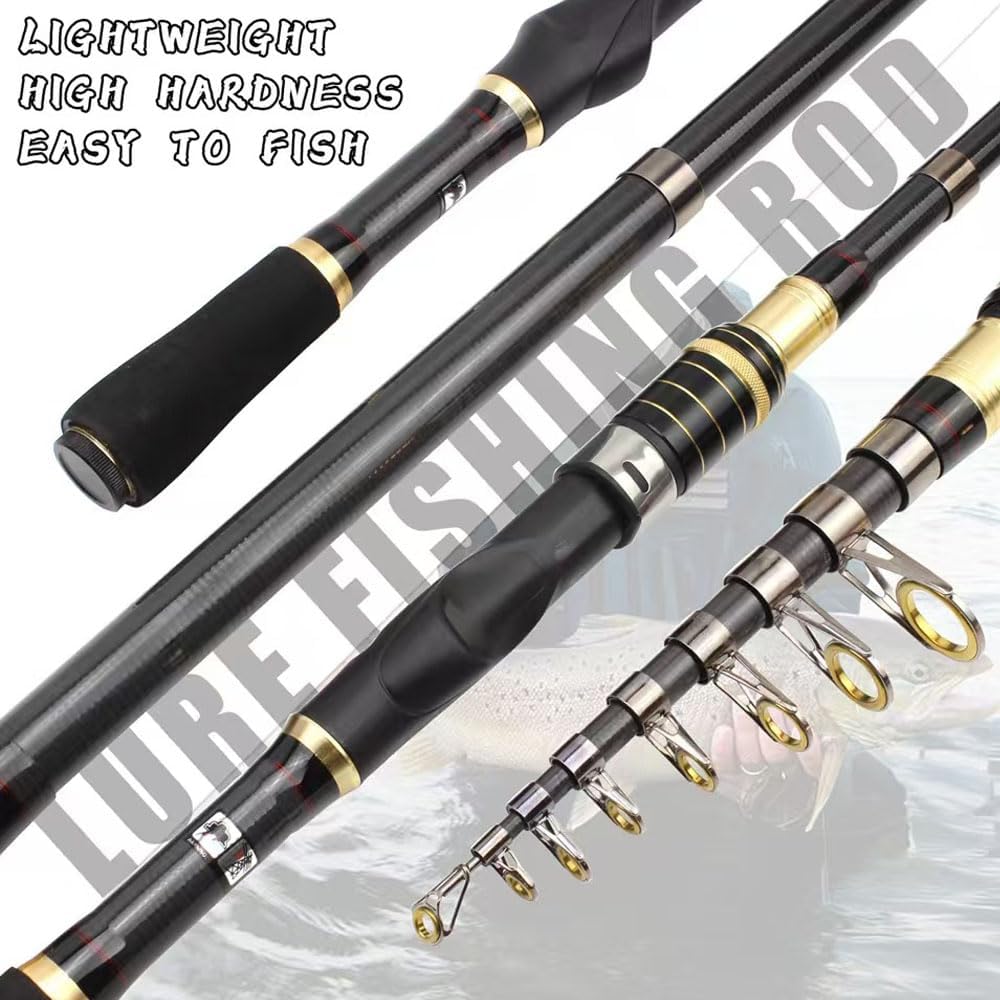 Fishing Rod and Reel Combo 2PCS Collapsible Fishing Kits, Carbon Fiber Fishing Pole Spinning Reel Lures Set with Carrier Bag, Fishing Gear for Adults Travel Saltwater Freshwater · v6