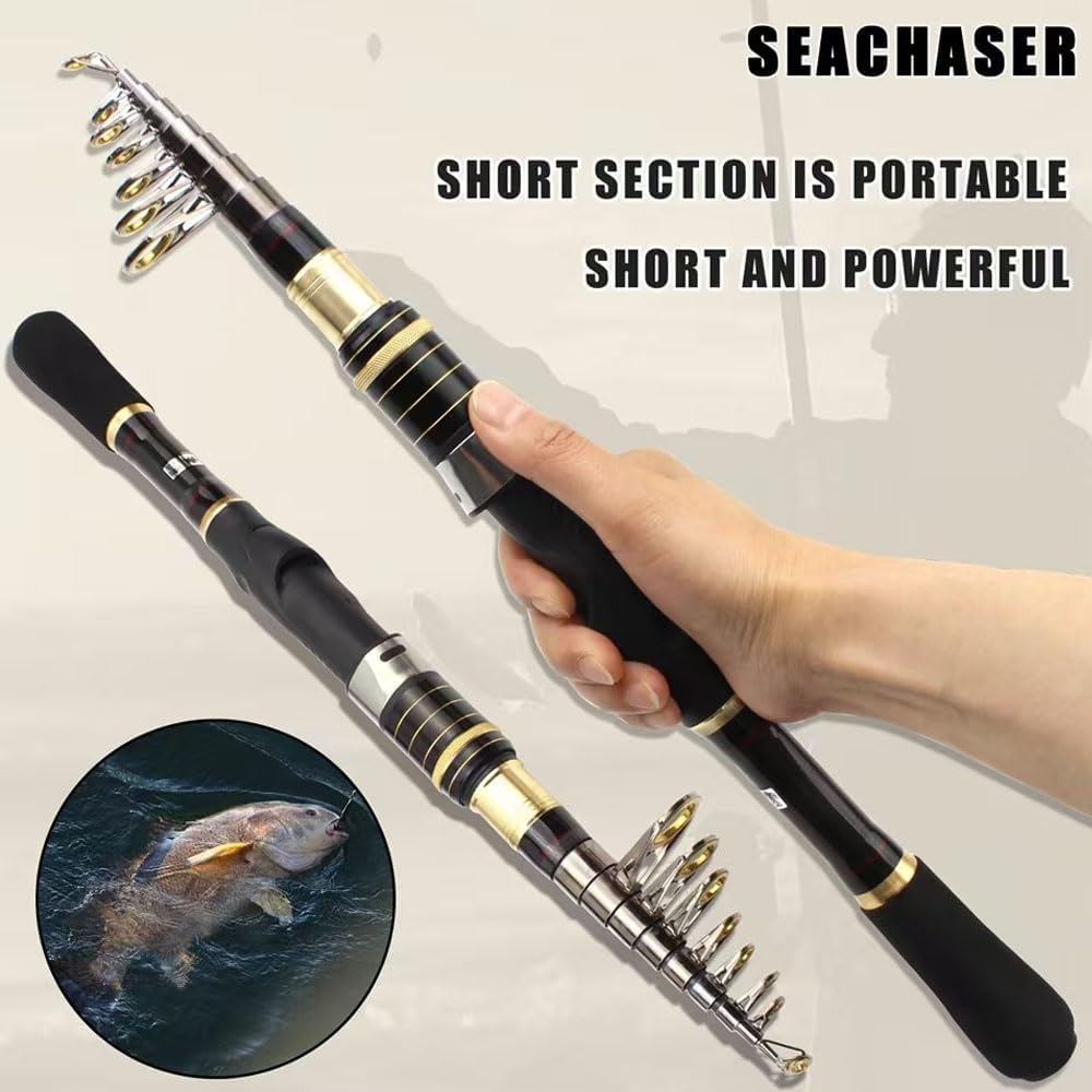 Fishing Rod and Reel Combo 2PCS Collapsible Fishing Kits, Carbon Fiber Fishing Pole Spinning Reel Lures Set with Carrier Bag, Fishing Gear for Adults Travel Saltwater Freshwater · v6