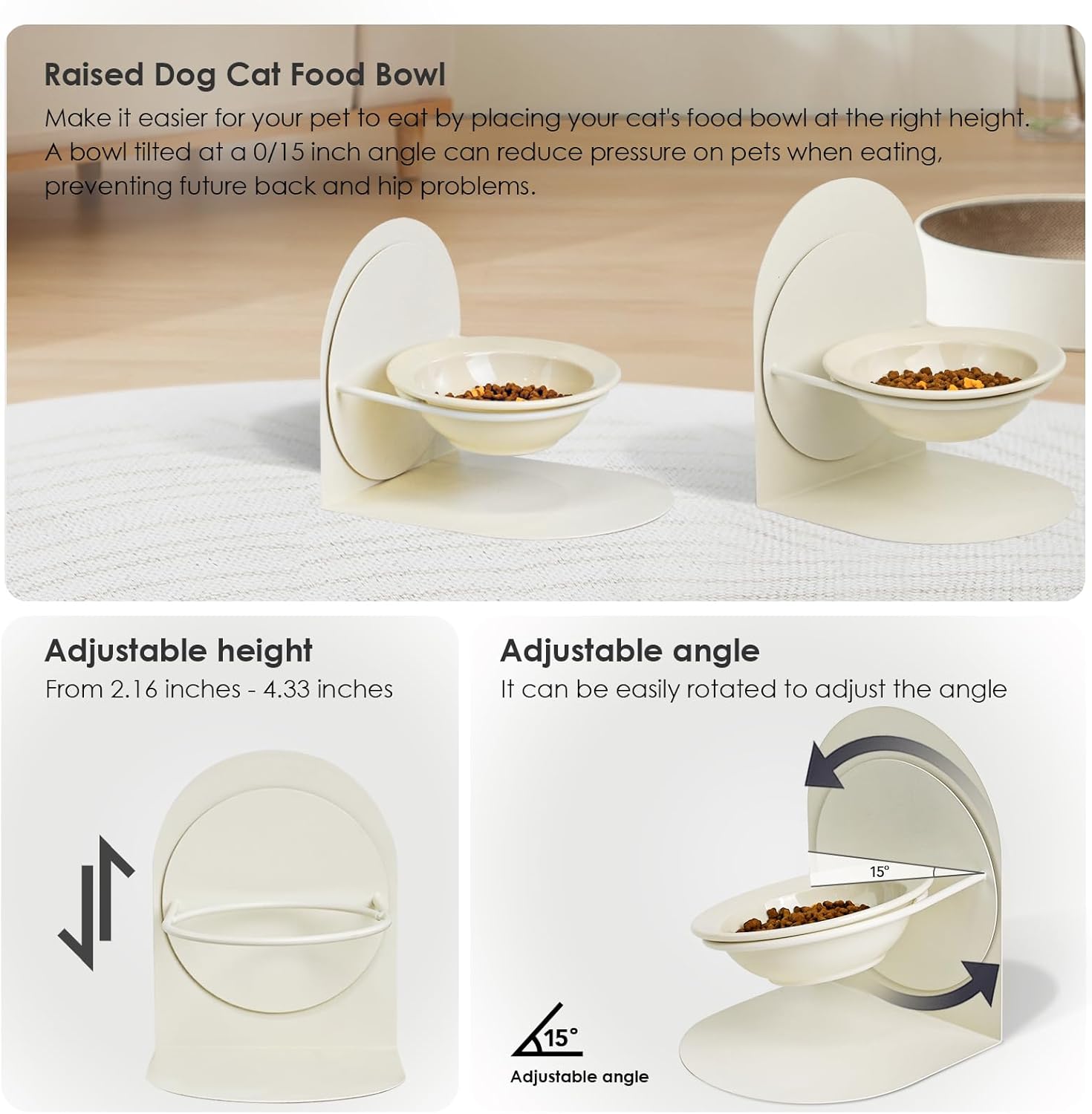 Cuenco elevado e inclinado para gatos de interior para gatos de interior, cuenco de comida para gatos de cerámica elevado con soporte de metal, antideslizante y antiderrames, cuenco de comida para gatos