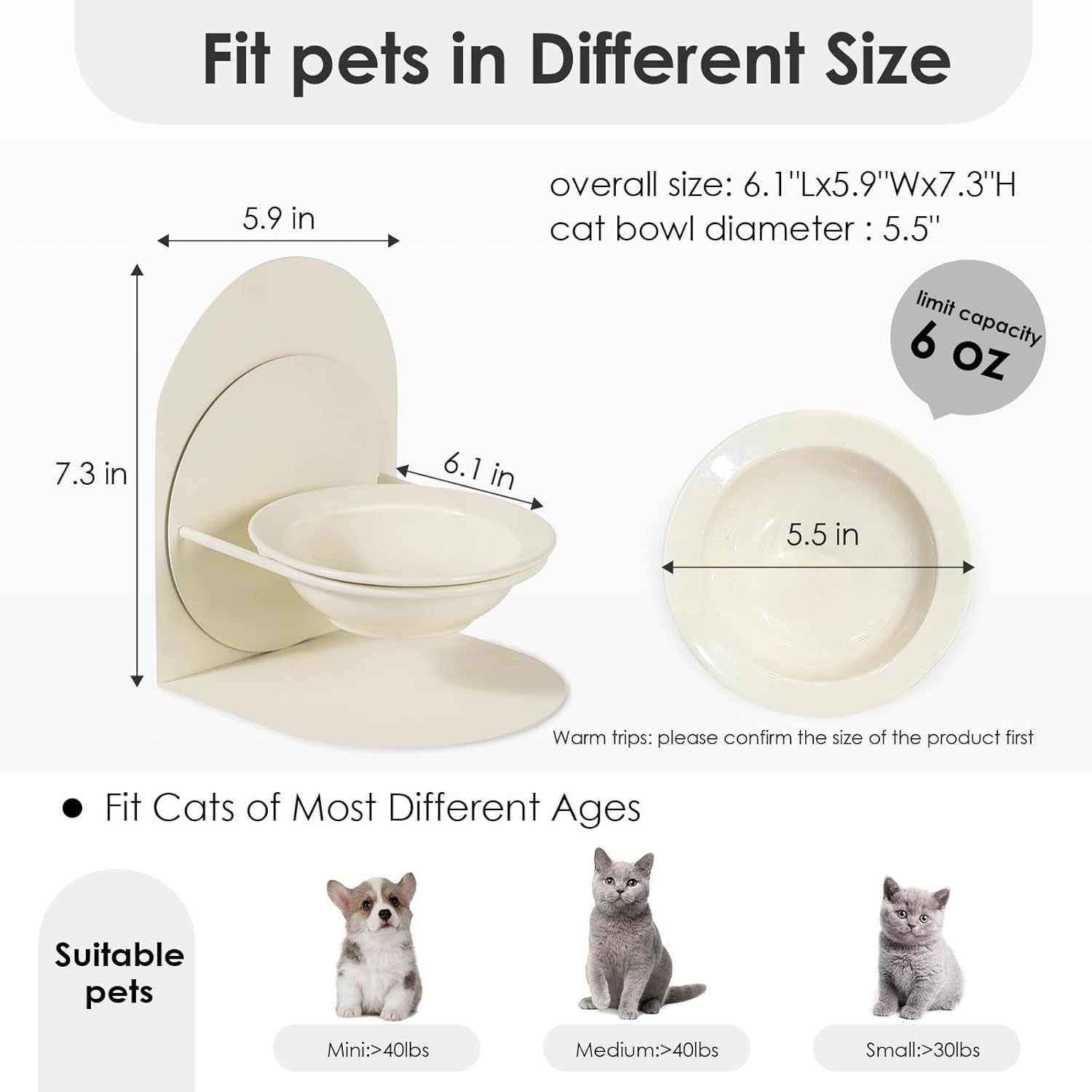 Cuenco elevado e inclinado para gatos de interior para gatos de interior, cuenco de comida para gatos de cerámica elevado con soporte de metal, antideslizante y antiderrames, cuenco de comida para gatos