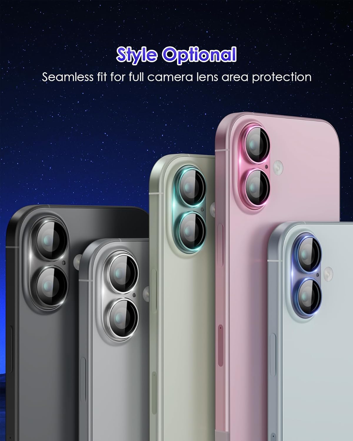 Kameraobjektivschutz für iPhone 16 Plus/iPhone 16, Metall plus Aluminiumlegierung, Ring aus 9H-Hartglas, Displayschutzhülle, freundliche Kameraabdeckung für iPhone 16, Schwarz, Schwarz