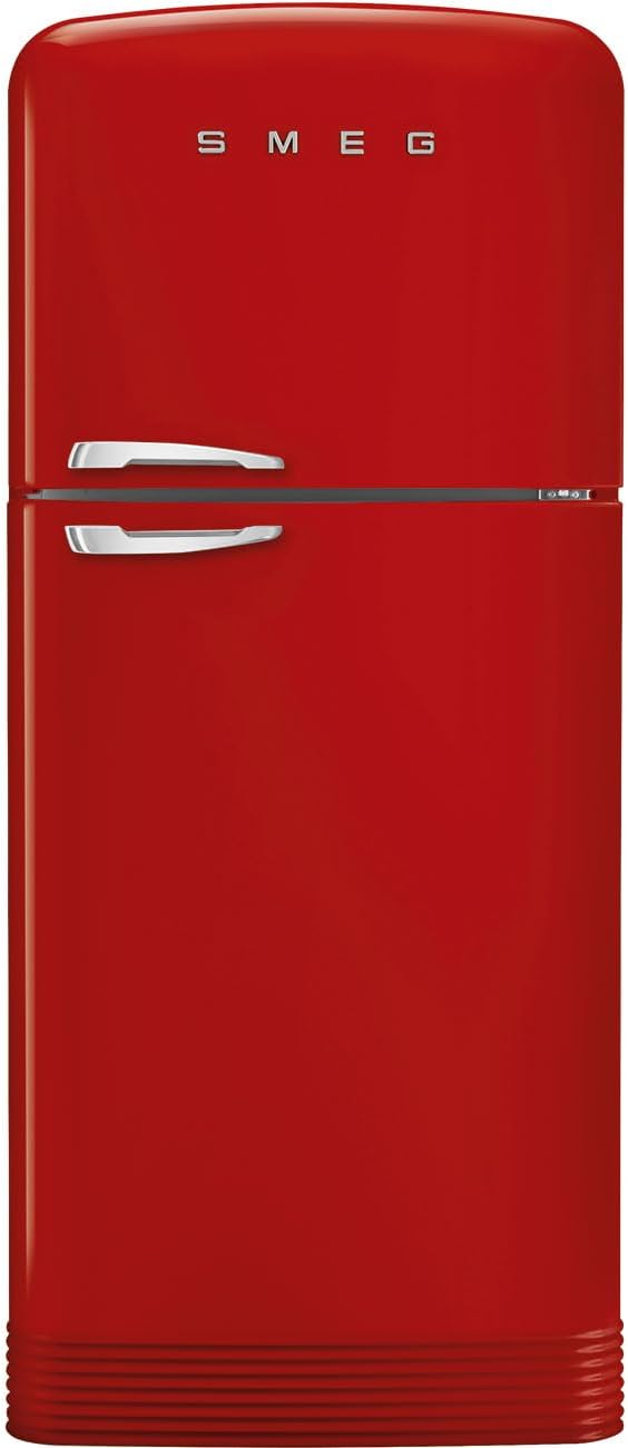 Smeg FAB50 50er Jahre, ästhetischer Tiefkühlschrank mit Gefrierfach, mit Eismaschine, 19,28 Cu, Gesamtkapazität, Multiflow-Kühlsystem, verstellbare Glasablagen, Scharnier für rechte Hand, Rot