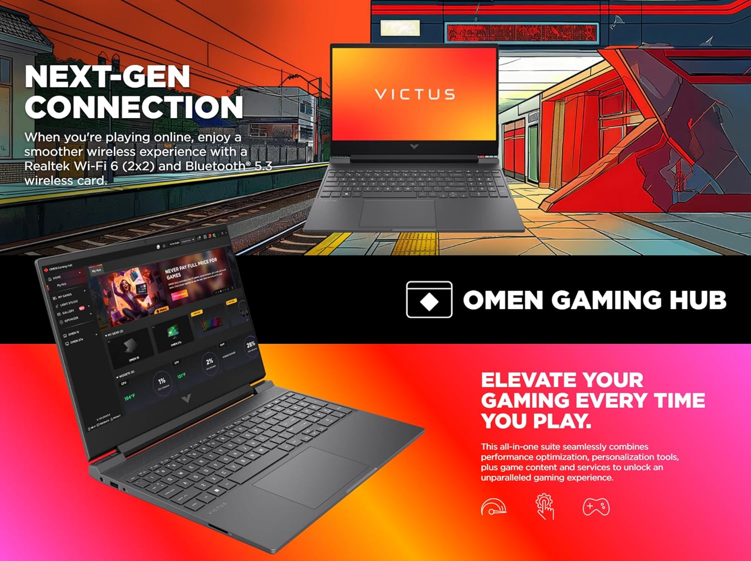 كمبيوتر محمول للألعاب HP Victus، شاشة 15.6 بوصة FHD IPS 144 هرتز، AMD Ryzen 5-8645HS، NVIDIA GeForce RTX 4050، Wi-Fi 6، لوحة مفاتيح بإضاءة خلفية، نظام التشغيل Windows 11 Home، مع لوحة ماوس (ذاكرة وصول عشوائي 16 جيجابايت | SSD PCIe سعة 1 تيرابايت)