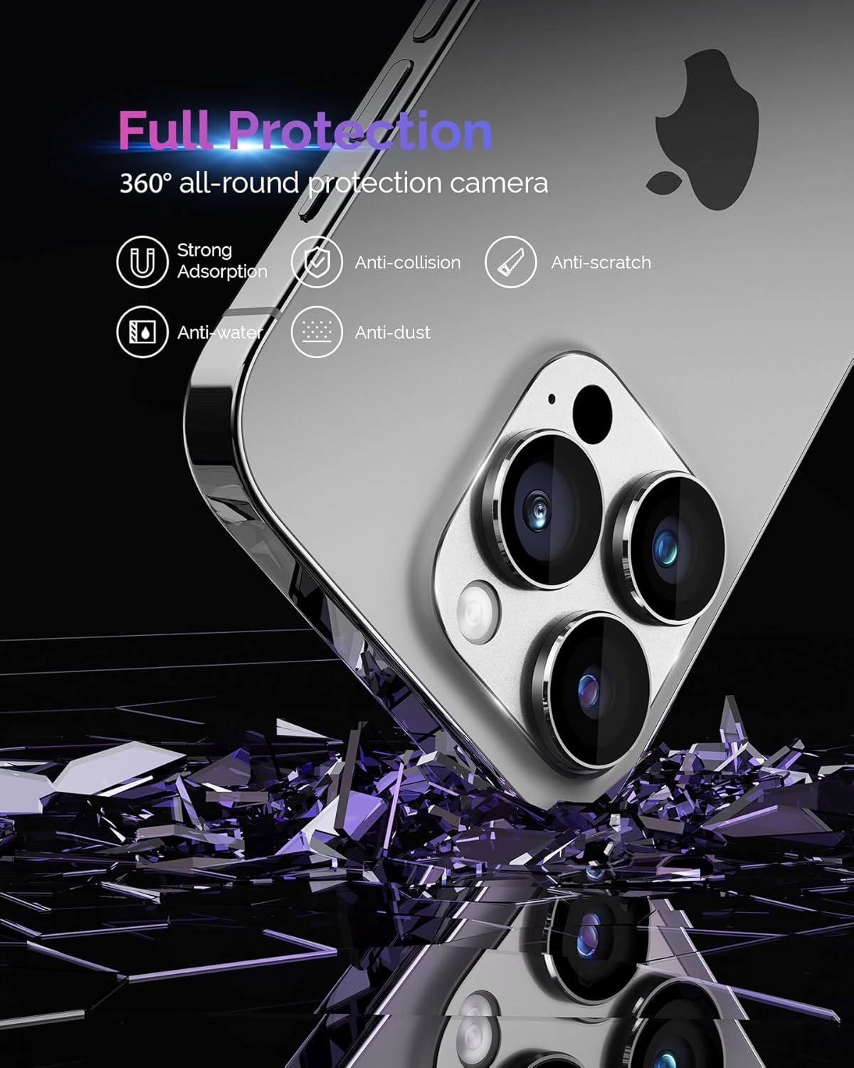 protecteur d'objectif d'appareil photo pour iPhone 15 Pro/iPhone 15 Pro Max [Protection contre les chutes] [Couverture complète] [Métal 3D] [Étui compatible avec les coques] Coque de caméra en verre trempé pour iPhone 15 Pro Max, titane, argent