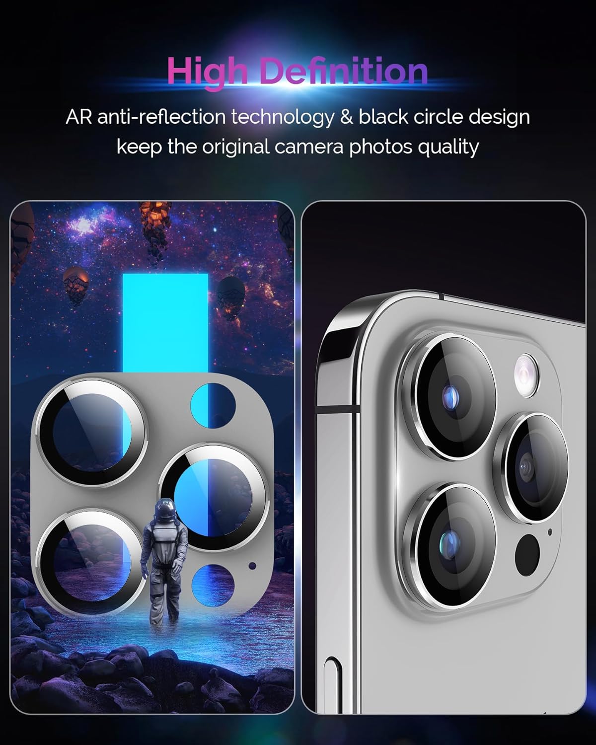 protecteur d'objectif d'appareil photo pour iPhone 15 Pro/iPhone 15 Pro Max [Protection contre les chutes] [Couverture complète] [Métal 3D] [Étui compatible avec les coques] Coque de caméra en verre trempé pour iPhone 15 Pro Max, titane, argent
