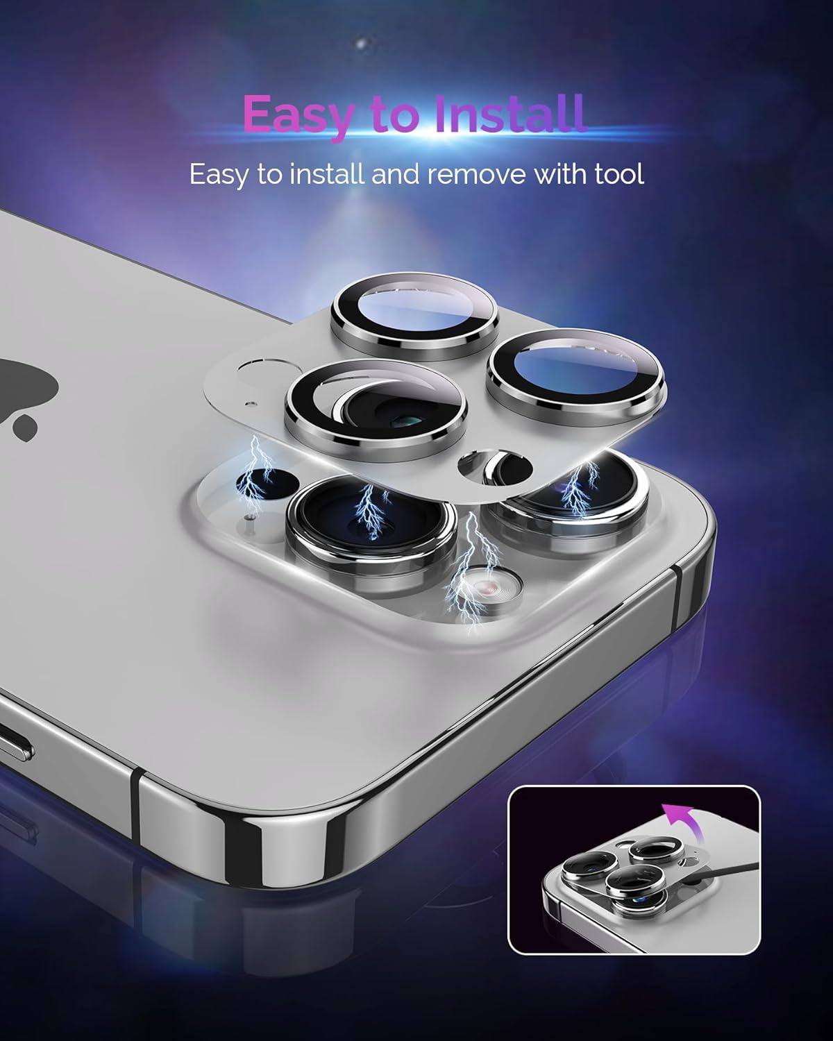 protecteur d'objectif d'appareil photo pour iPhone 15 Pro/iPhone 15 Pro Max [Protection contre les chutes] [Couverture complète] [Métal 3D] [Étui compatible avec les coques] Coque de caméra en verre trempé pour iPhone 15 Pro Max, titane, argent