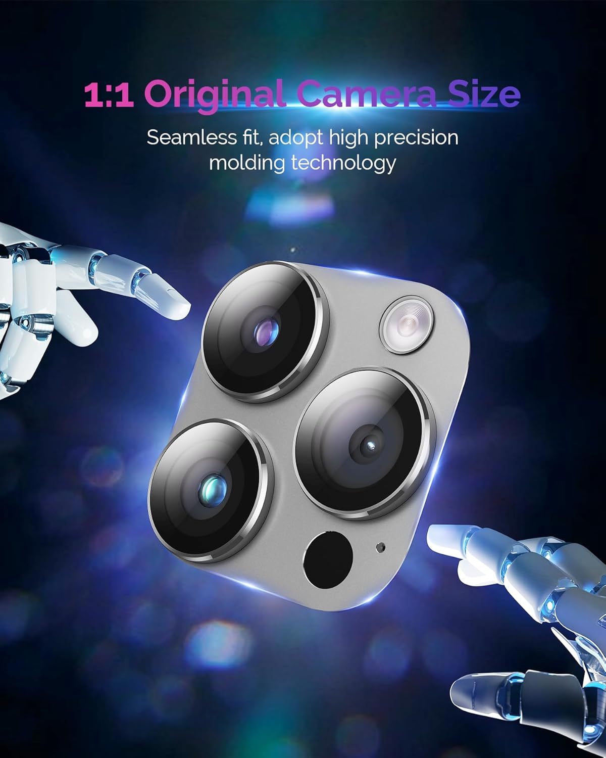 protecteur d'objectif d'appareil photo pour iPhone 15 Pro/iPhone 15 Pro Max [Protection contre les chutes] [Couverture complète] [Métal 3D] [Étui compatible avec les coques] Coque de caméra en verre trempé pour iPhone 15 Pro Max, titane, argent