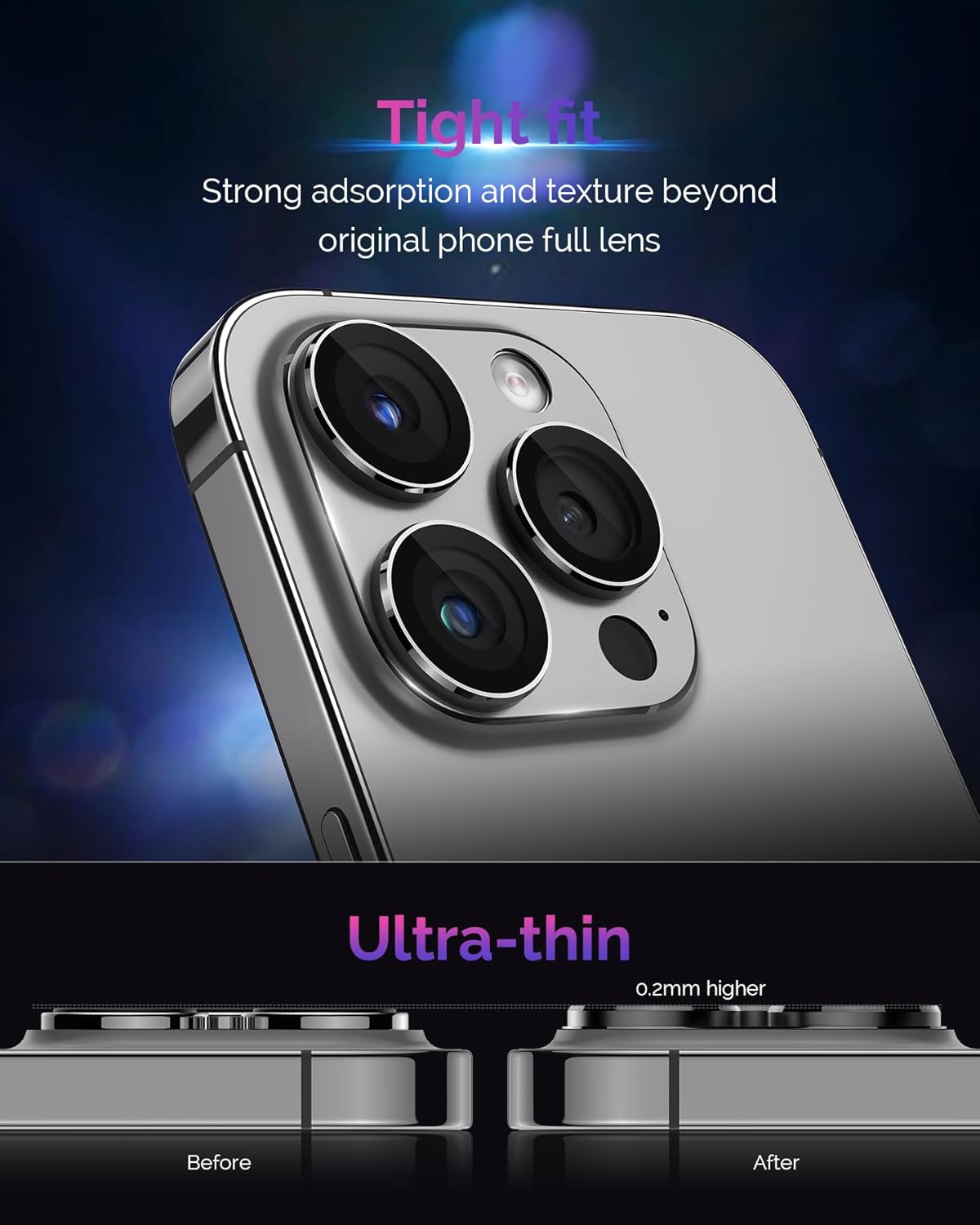 protecteur d'objectif d'appareil photo pour iPhone 15 Pro/iPhone 15 Pro Max [Protection contre les chutes] [Couverture complète] [Métal 3D] [Étui compatible avec les coques] Coque de caméra en verre trempé pour iPhone 15 Pro Max, titane, argent
