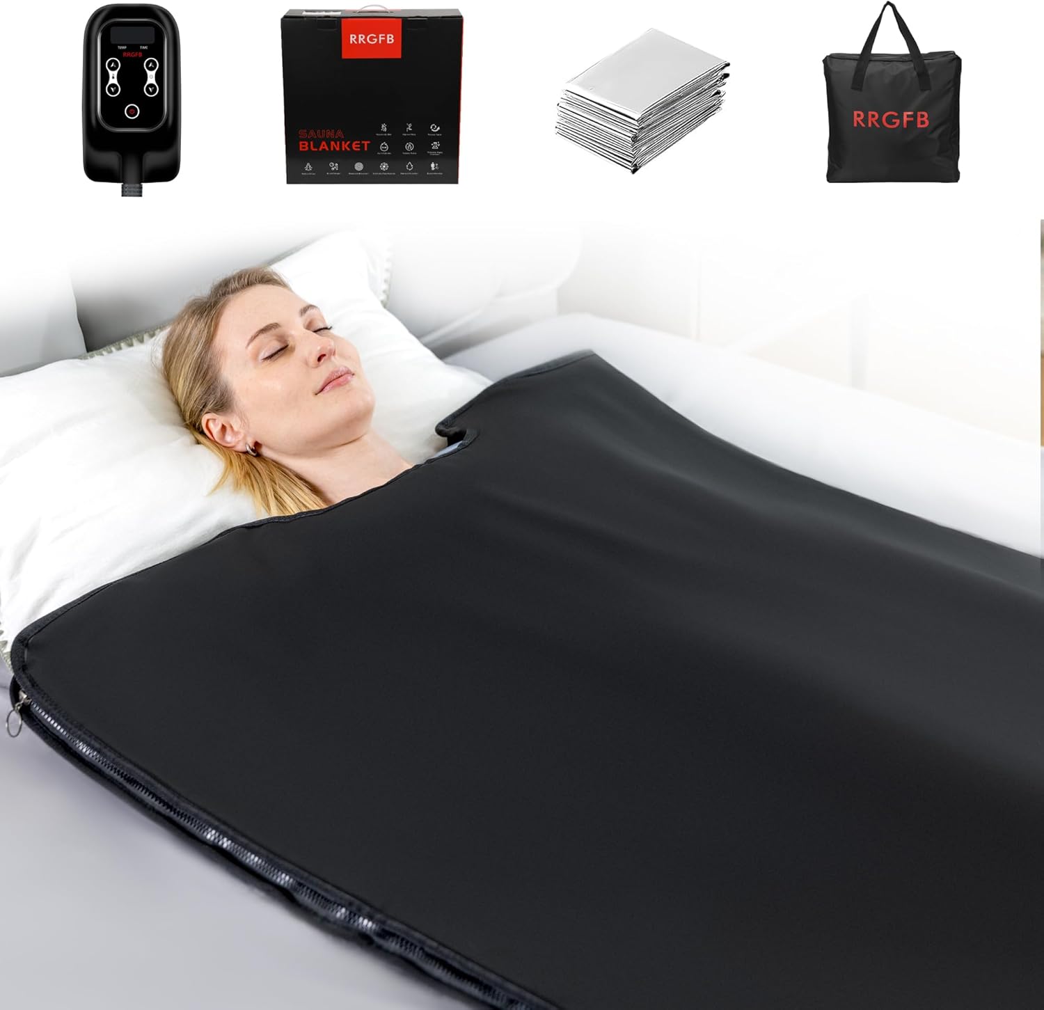 Düşük EMF Taşınabilir Kızılötesi Sauna Battaniyesi, Kristal Terapi Ev Rahatlaması, Ayarlanabilir Zamanlayıcı 1-60 Min, 95-167 ℉ Sıcaklık Aralığı, 6 ft x 2.95 ft, Dayanıklı PU Deri Kapak