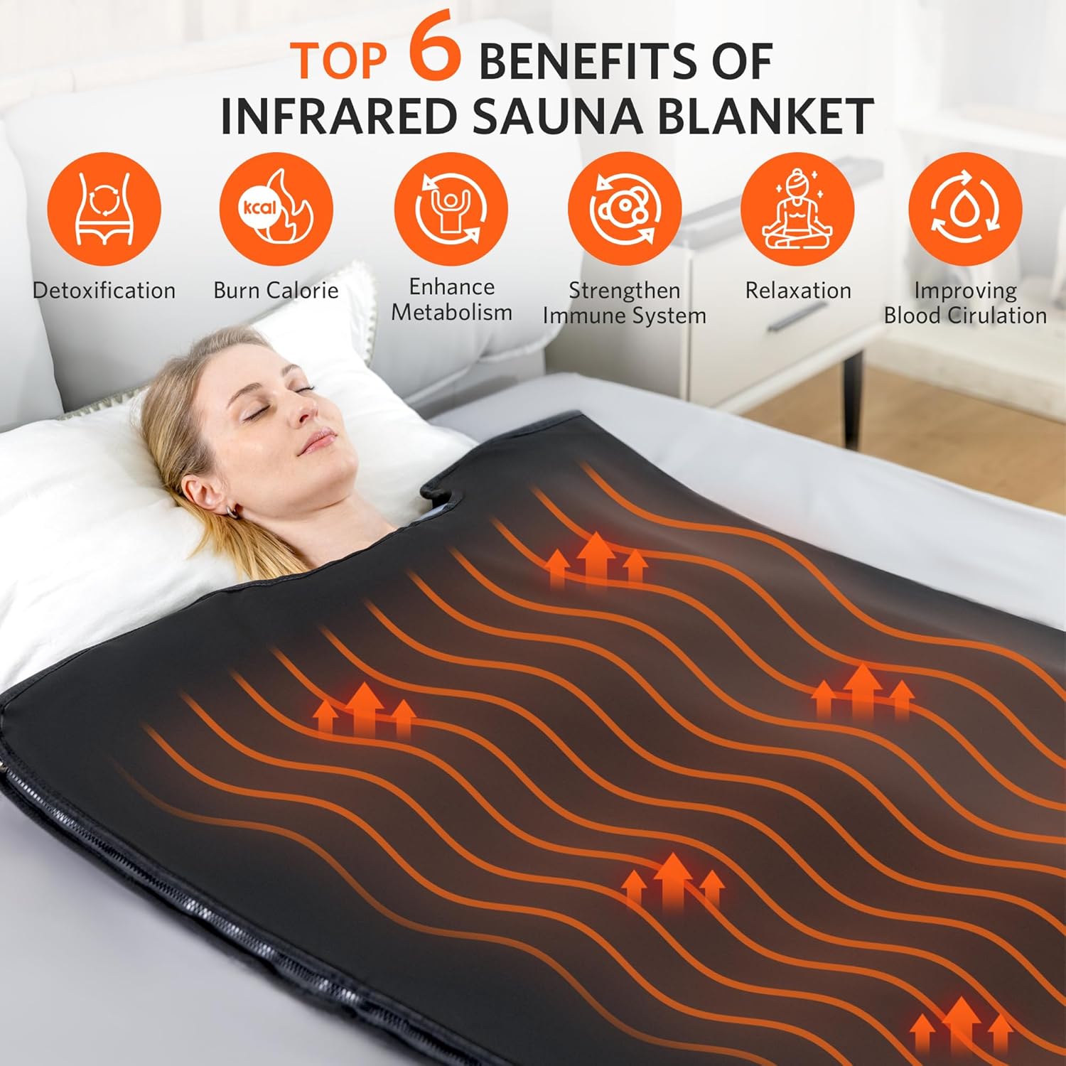Düşük EMF Taşınabilir Kızılötesi Sauna Battaniyesi, Kristal Terapi Ev Rahatlaması, Ayarlanabilir Zamanlayıcı 1-60 Min, 95-167 ℉ Sıcaklık Aralığı, 6 ft x 2.95 ft, Dayanıklı PU Deri Kapak