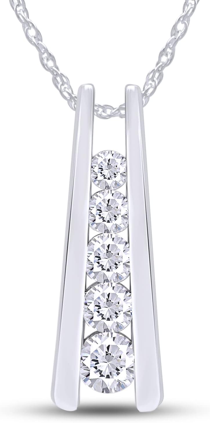 SAVEARTH DIAMONDS 1.25 Carat Lab Created Moissanite  Lab Grown Diamond Five Stone Journey Bar Pendant Necklace In 14k Gold Over Sterling Silver Jewelry With 18 Chain, Gift For Her · v2
