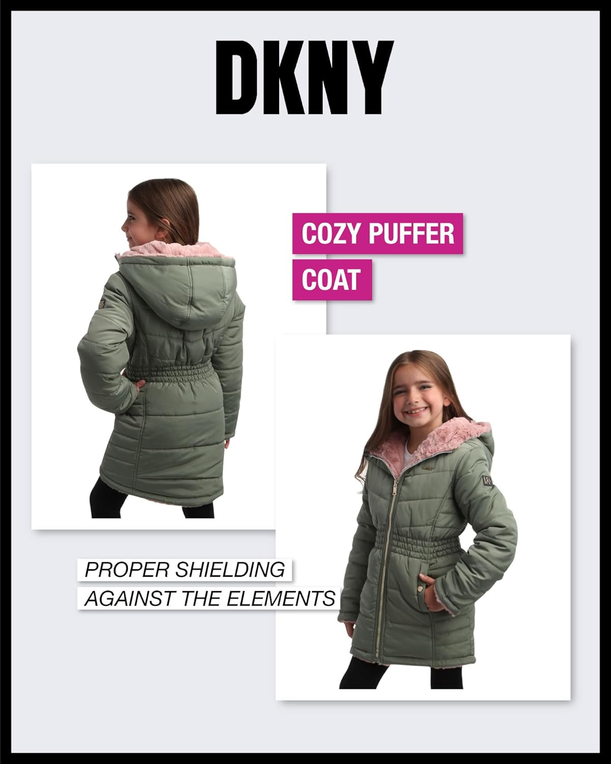 DKNY Girls’ Jacket – Reversible Heavyweight Quilted Parka Coat with Sherpa Lining – Reversible Jacket for Girls (4-16)