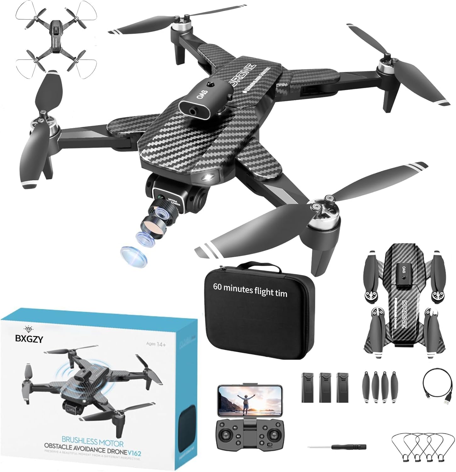 Droni pieghevoli FPV HD 1080P con motori brushless, quadricotteri RC Wi-Fi con regolazione dell'altezza, giroscopio a sei assi, fotografia controllata dai gesti, registrazione video, modalità senza testa, arresto di emergenza, volo traiettorio, rilevamento della gravità e fotografia automatica, progettati per principianti e bambini (tempo di volo: 60 minuti)