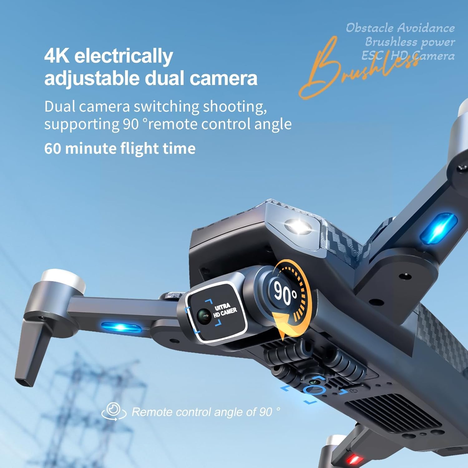 Droni pieghevoli FPV HD 1080P con motori brushless, quadricotteri RC Wi-Fi con regolazione dell'altezza, giroscopio a sei assi, fotografia controllata dai gesti, registrazione video, modalità senza testa, arresto di emergenza, volo traiettorio, rilevamento della gravità e fotografia automatica, progettati per principianti e bambini (tempo di volo: 60 minuti)