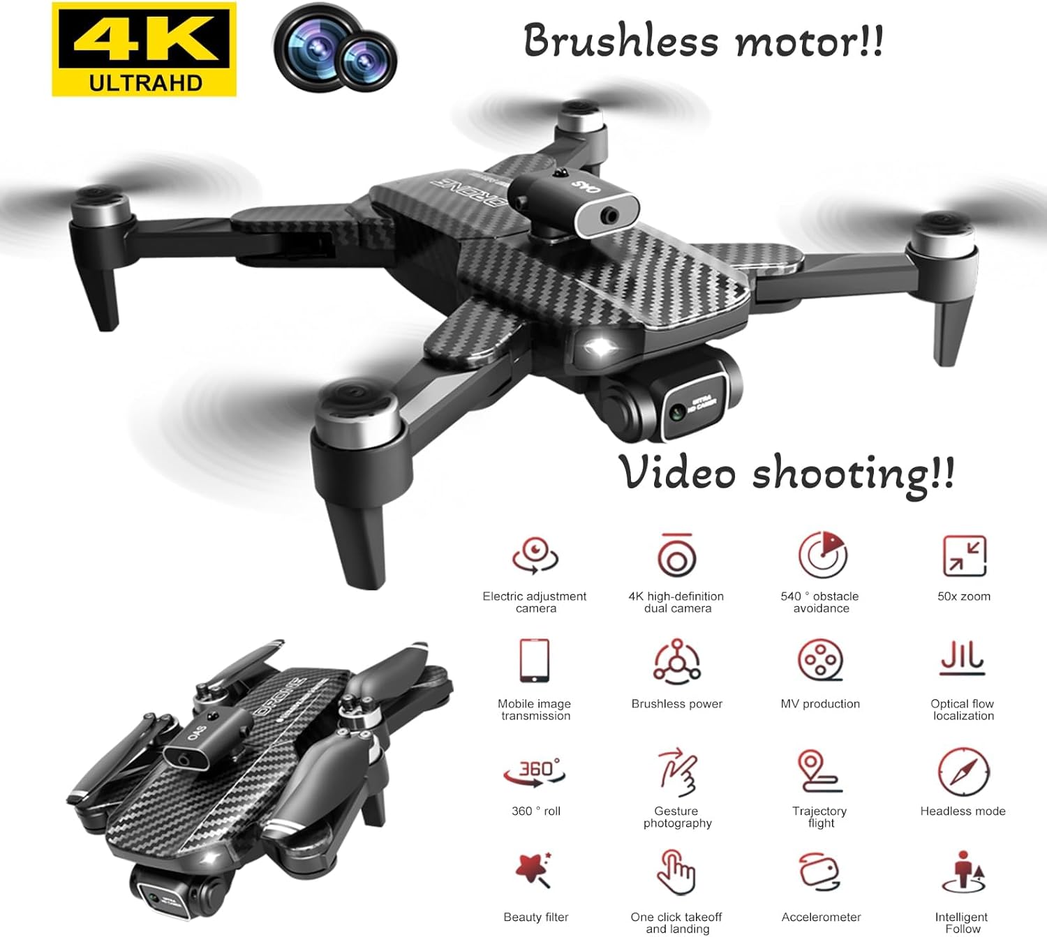 Droni pieghevoli FPV HD 1080P con motori brushless, quadricotteri RC Wi-Fi con regolazione dell'altezza, giroscopio a sei assi, fotografia controllata dai gesti, registrazione video, modalità senza testa, arresto di emergenza, volo traiettorio, rilevamento della gravità e fotografia automatica, progettati per principianti e bambini (tempo di volo: 60 minuti)
