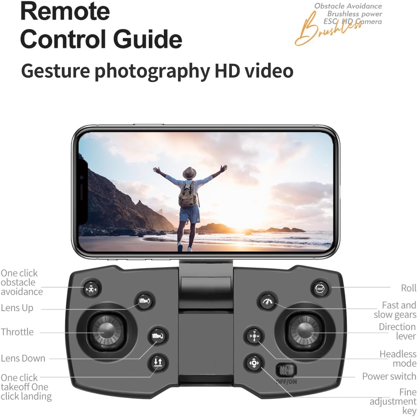 Droni pieghevoli FPV HD 1080P con motori brushless, quadricotteri RC Wi-Fi con regolazione dell'altezza, giroscopio a sei assi, fotografia controllata dai gesti, registrazione video, modalità senza testa, arresto di emergenza, volo traiettorio, rilevamento della gravità e fotografia automatica, progettati per principianti e bambini (tempo di volo: 60 minuti)
