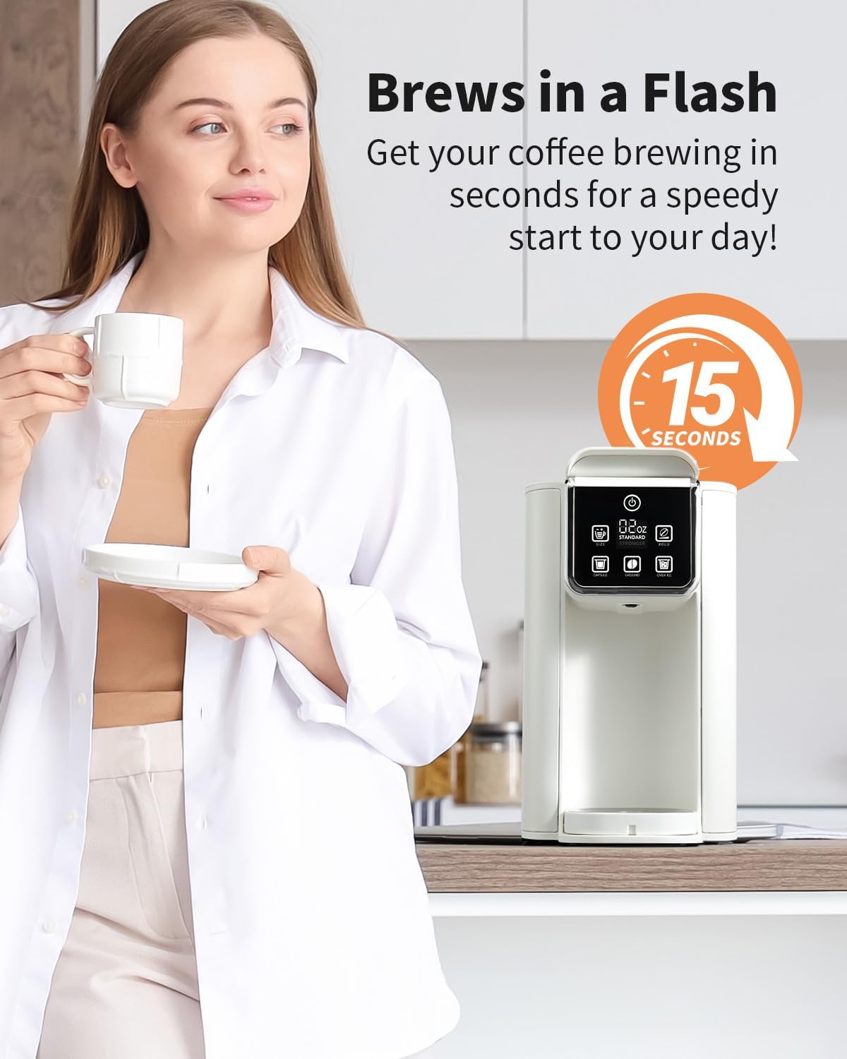 เครื่องชงกาแฟเย็นร้อนพร้อมการตั้งค่าแบบเข้มข้น เครื่องชงกาแฟแบบเสิร์ฟครั้งเดียวสำหรับ K Cup และกากกาแฟ ขนาดชง 6-14 ออนซ์ ถังน้ำแบบถอดได้ 50 ออนซ์ เครื่องชงกาแฟแบบ 1 ถ้วยพร้อมตัวกรองแบบใช้ซ้ำได้ สีขาว