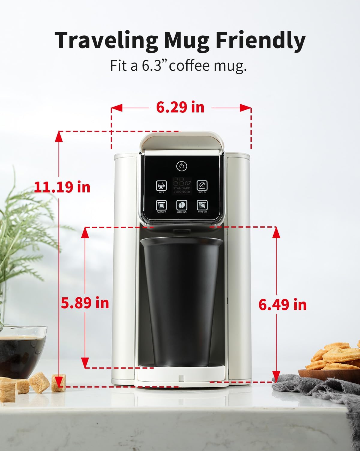 เครื่องชงกาแฟเย็นร้อนพร้อมการตั้งค่าแบบเข้มข้น เครื่องชงกาแฟแบบเสิร์ฟครั้งเดียวสำหรับ K Cup และกากกาแฟ ขนาดชง 6-14 ออนซ์ ถังน้ำแบบถอดได้ 50 ออนซ์ เครื่องชงกาแฟแบบ 1 ถ้วยพร้อมตัวกรองแบบใช้ซ้ำได้ สีขาว