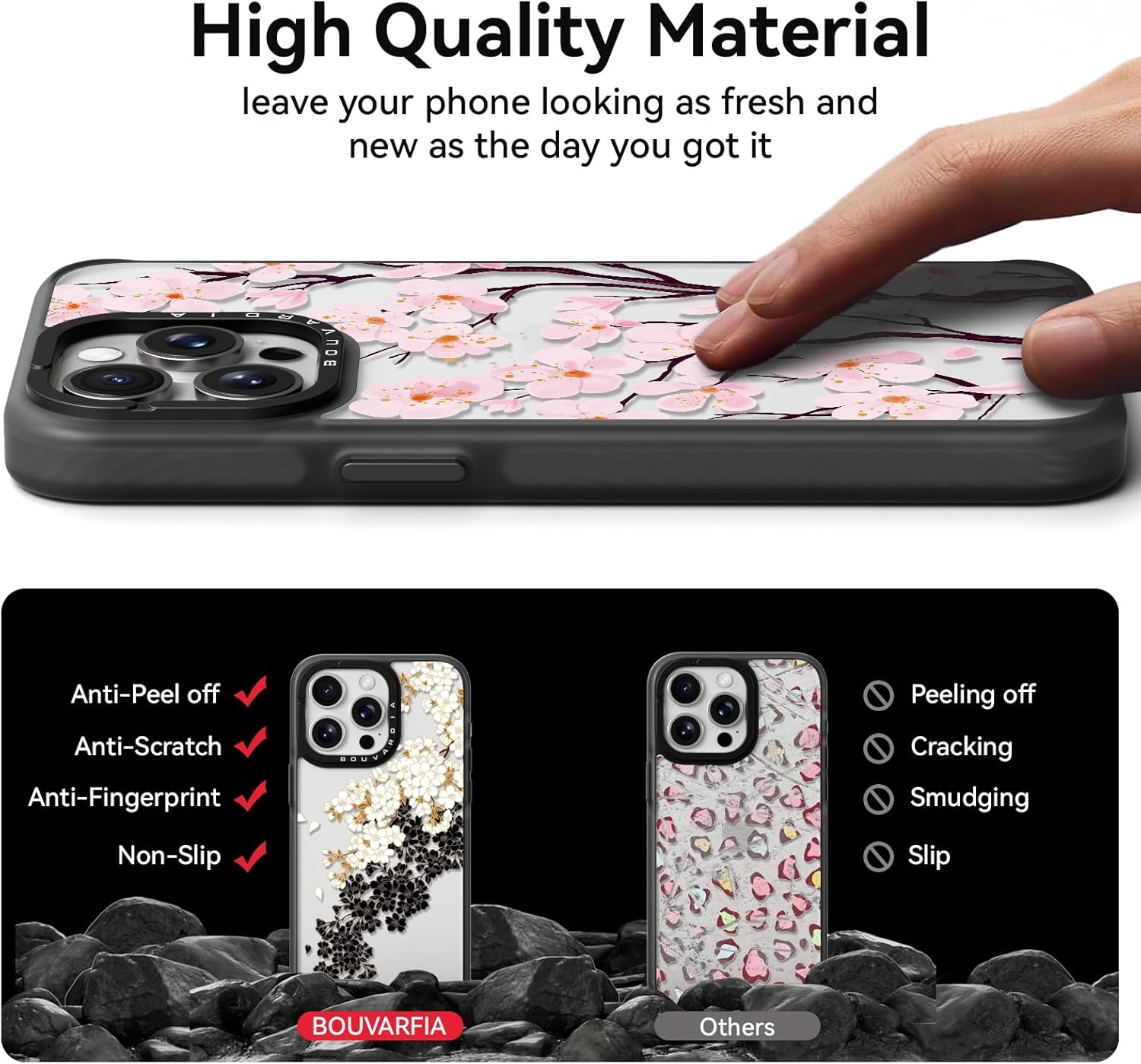 جراب Bouvardia لهاتف iPhone 13 Pro، جراب هاتف أسود مقاوم للصدمات، لطيف وجميل، مزين بزهور الكرز، للنساء والفتيات والرجال