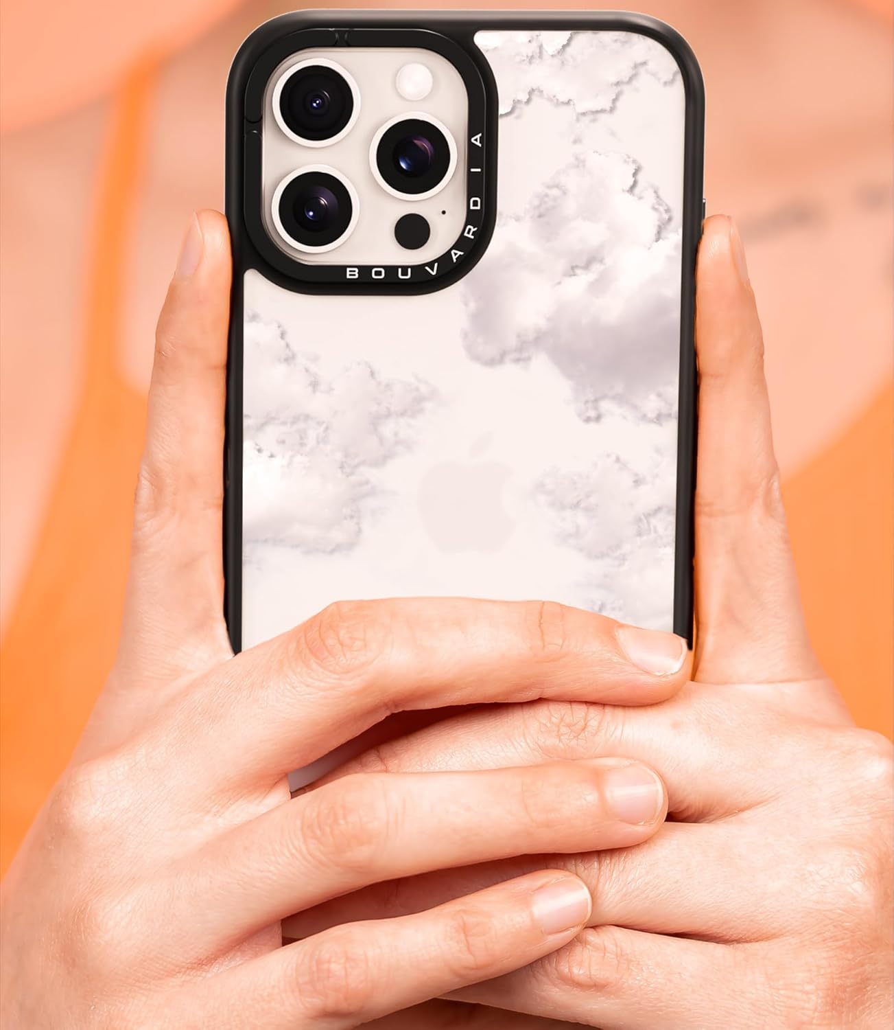 Bouvardia for iPhone 13 Pro Case Cute Aesthetic,Shockproof Black Girly Floral Phone Cover for Women Girls Men,Clouds Design