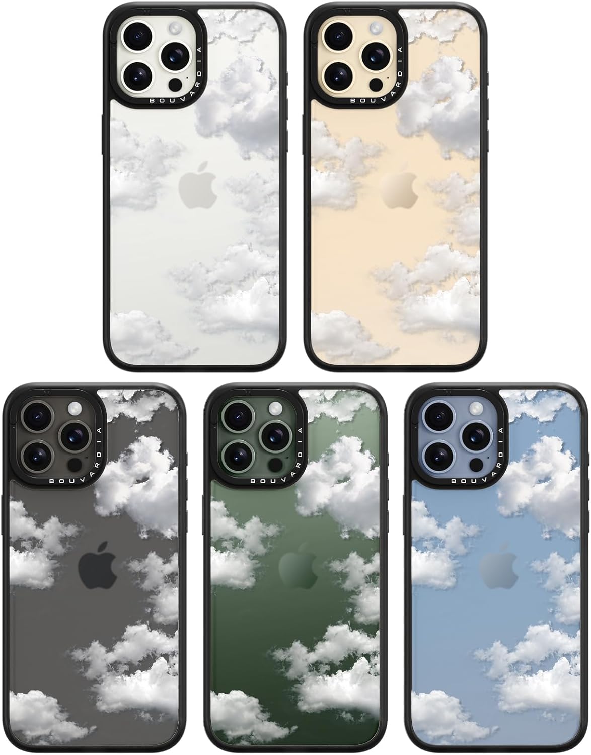 Bouvardia for iPhone 13 Pro Case Cute Aesthetic,Shockproof Black Girly Floral Phone Cover for Women Girls Men,Clouds Design