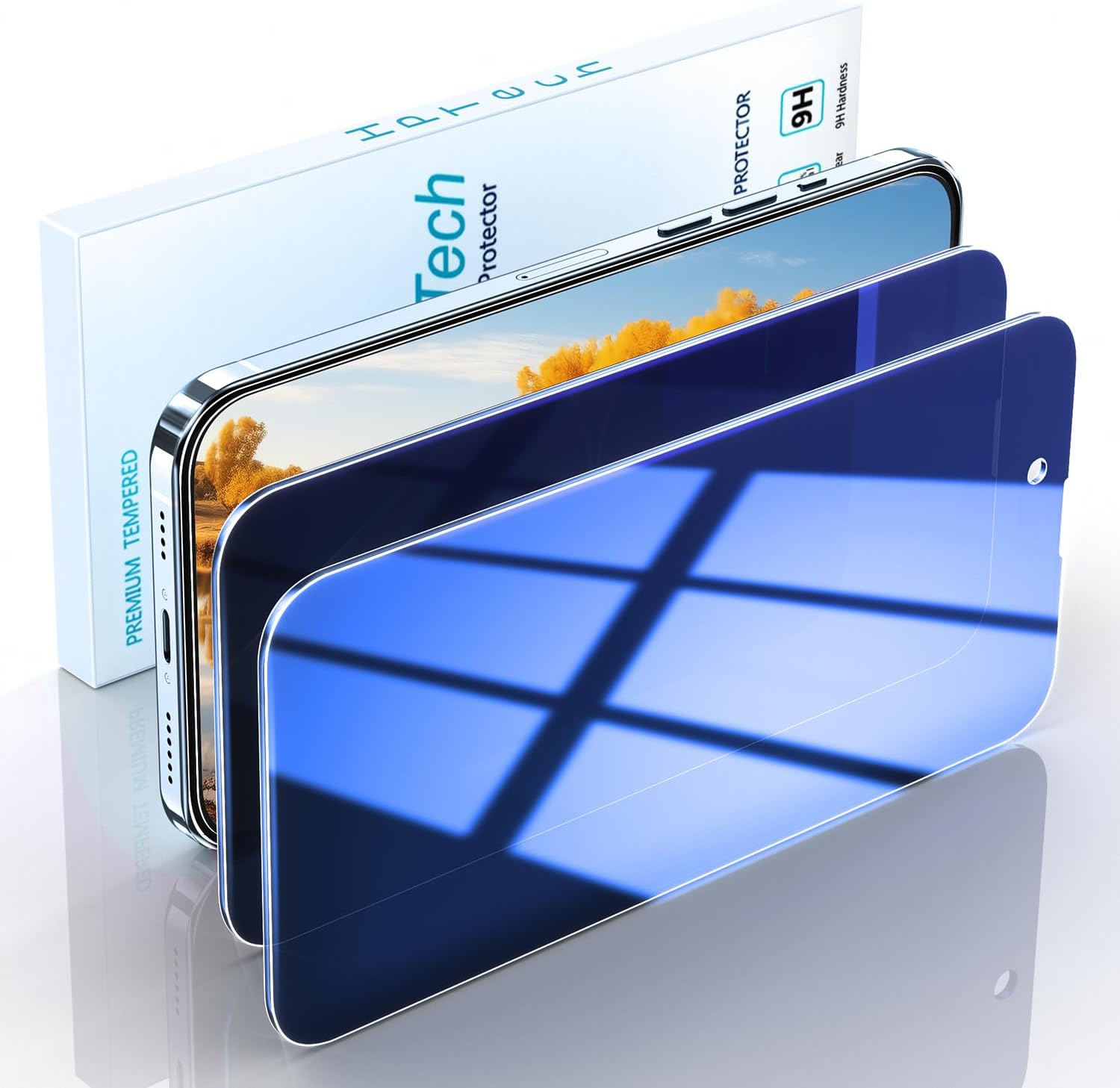 HPTech (2 Pack Privacy Screen Protector for iPhone 13/13 Pro/iPhone 14 Anti-Spy Tempered Glass, Full Coverage Anti-Blue Light Anti-Peeping Film HD Screen Protector Anti-scratch, Blue