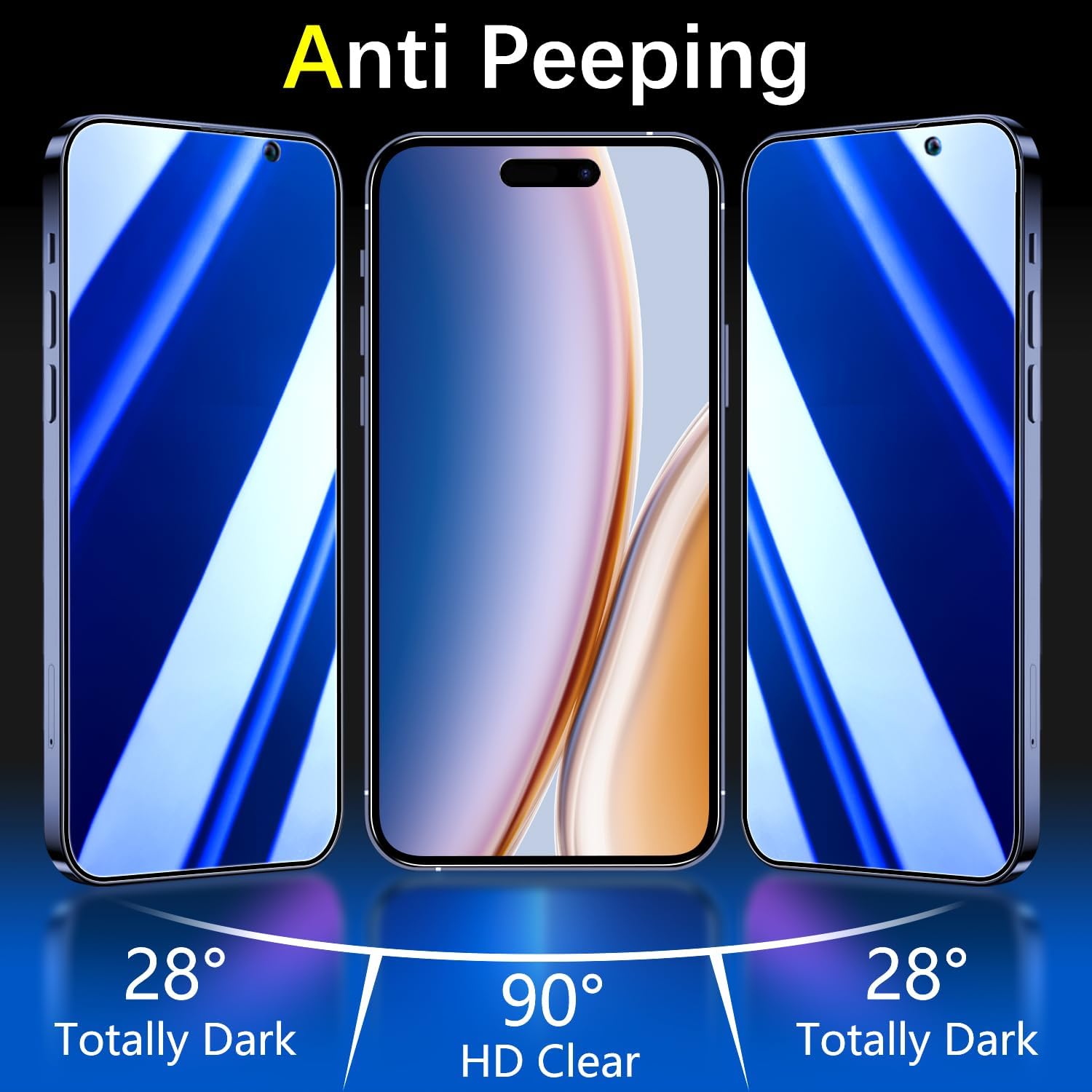 MAYtobe [2-Pack Privacy Screen Protector Designed for iPhone 15 Plus Anti-Blue Light Tempered Glass, Eye Protection, Blue Anti-Spy, Colorful Gradient, Anti-Scratch
